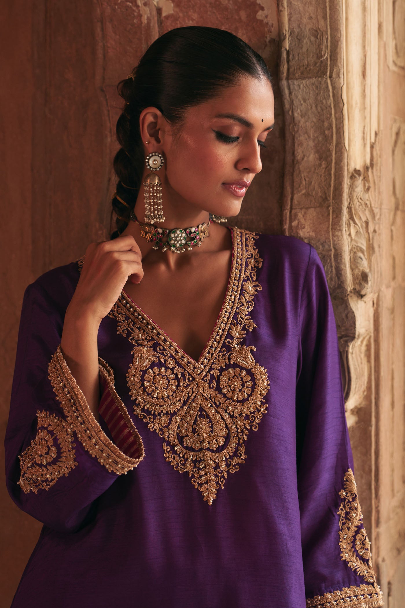 HAAYAT - DEEP PURPLE LONG KAFTAN WITH SALWAR