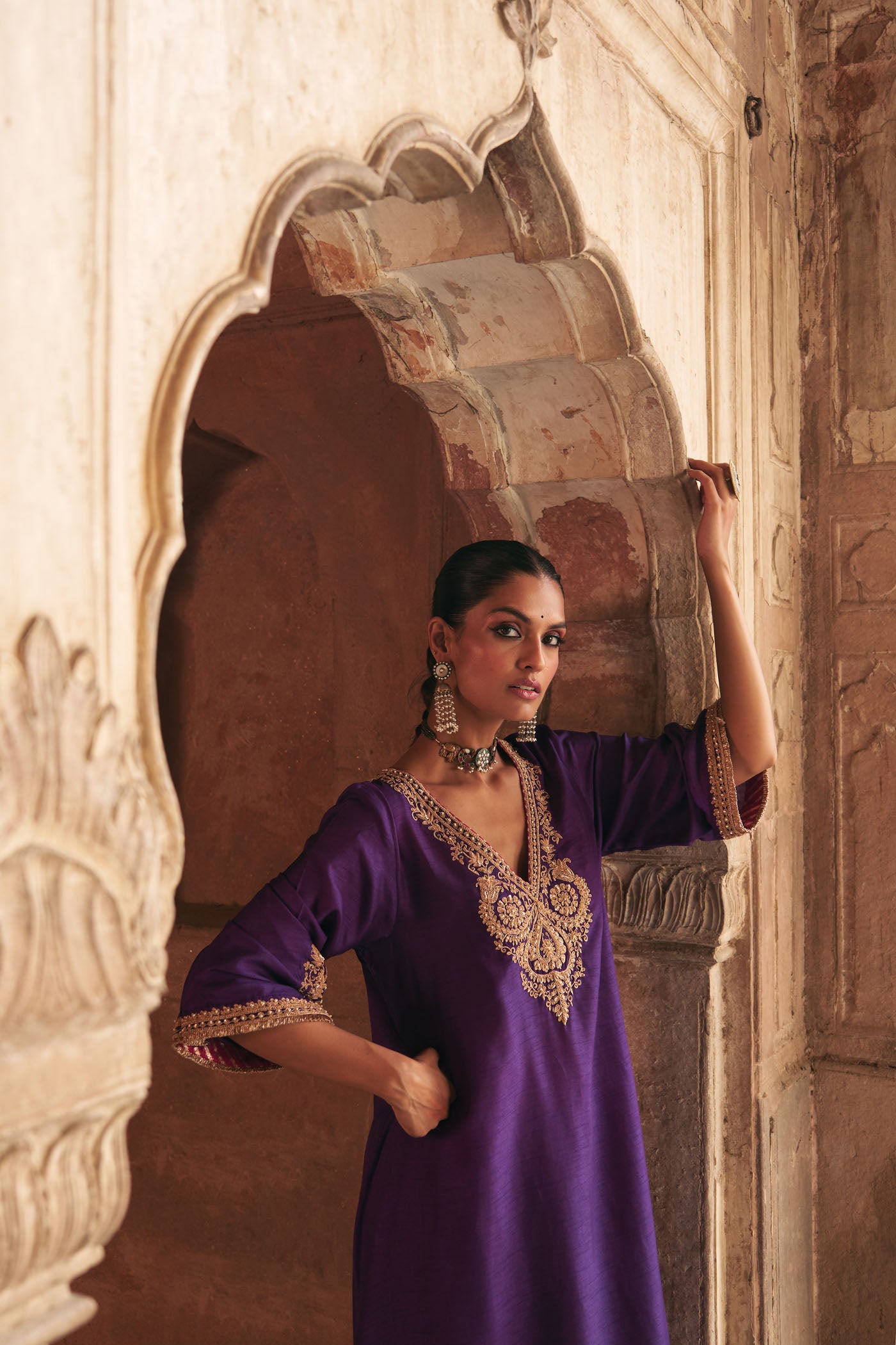 HAAYAT - DEEP PURPLE LONG KAFTAN WITH SALWAR