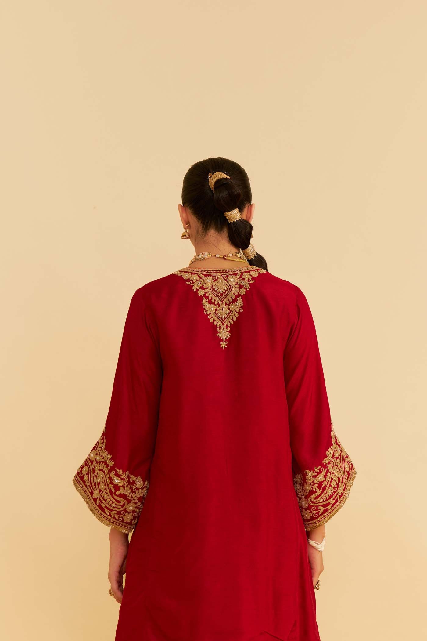 MARWA - DEEP RED SHORT CHAUGA WITH SALWAR