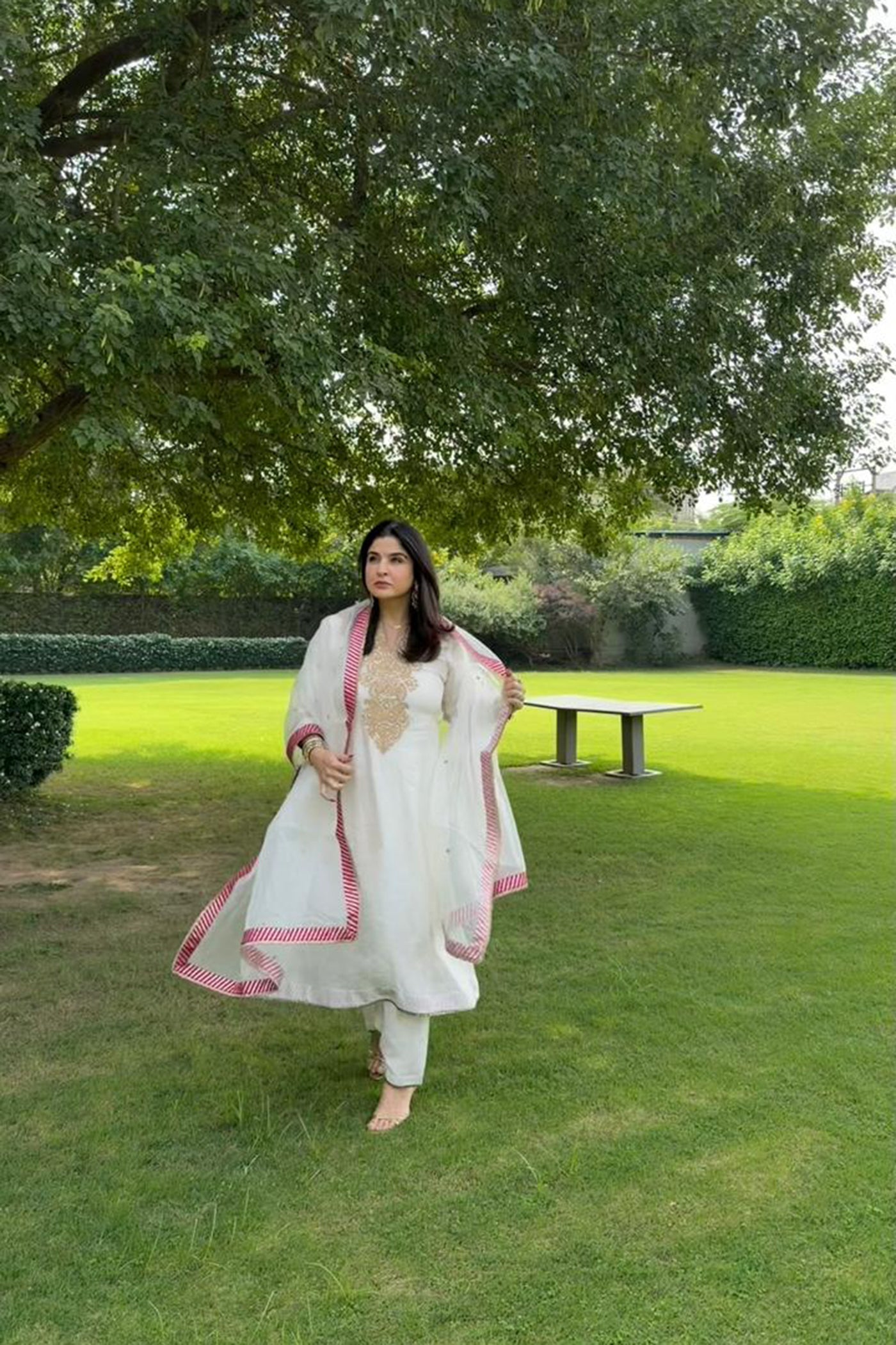 Maheep Kapoor In HIBA - DAISY IVORY LONG KAFTAN WITH SALWAR AND DUPATTA