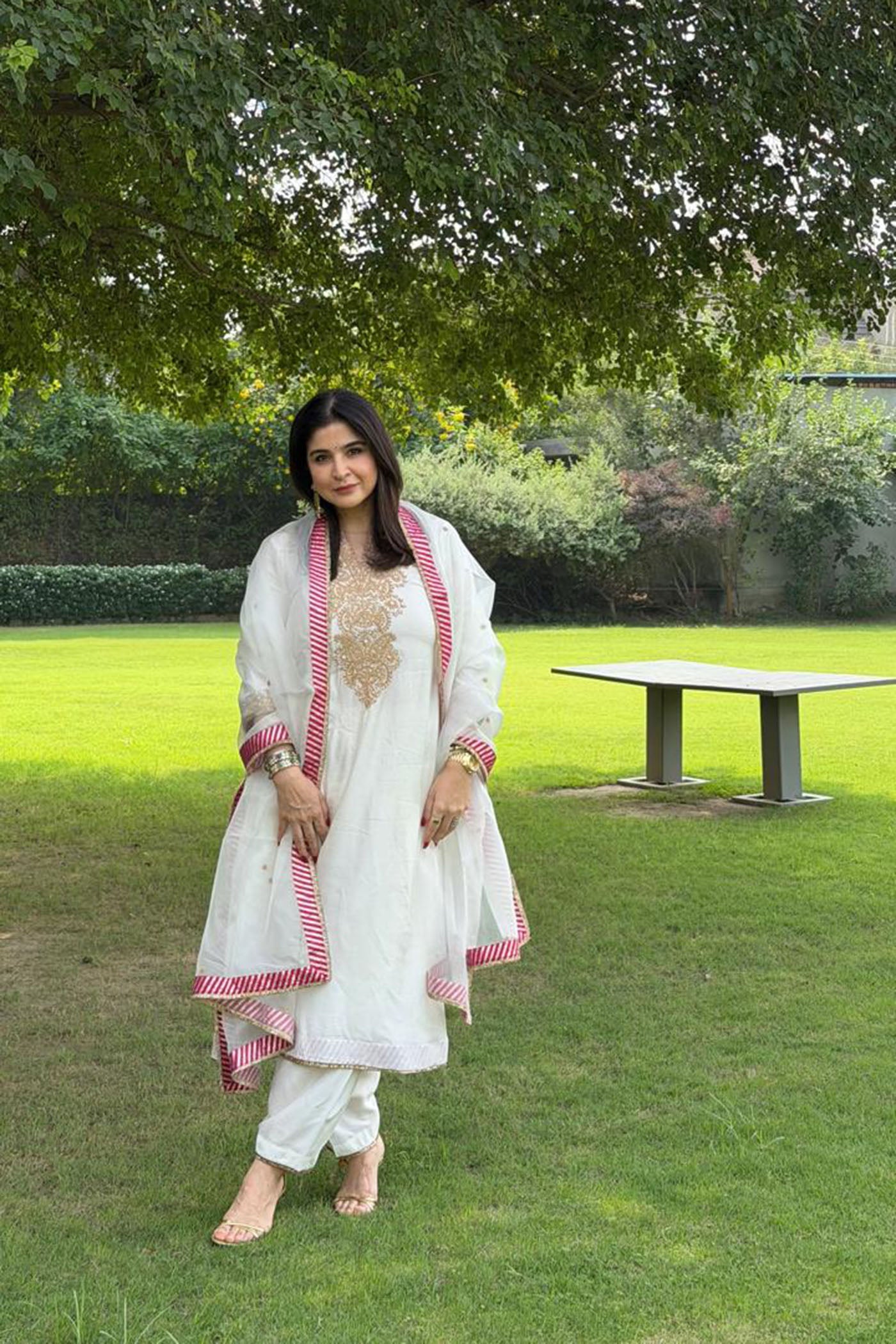 Maheep Kapoor In HIBA - DAISY IVORY LONG KAFTAN WITH SALWAR AND DUPATTA