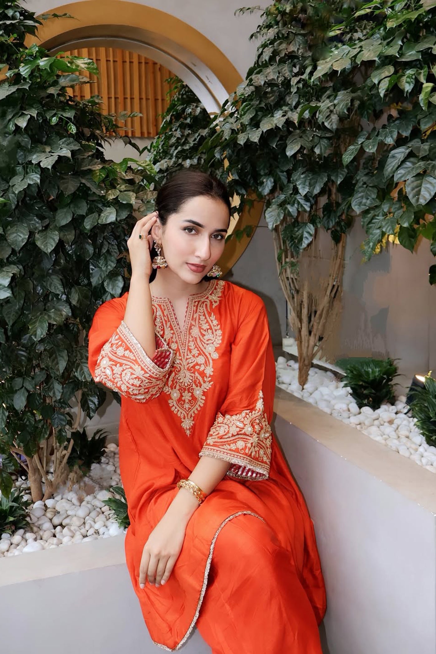 MARWA - BURNT ORANGE SHORT CHAUGA WITH SALWAR (LXRTS)