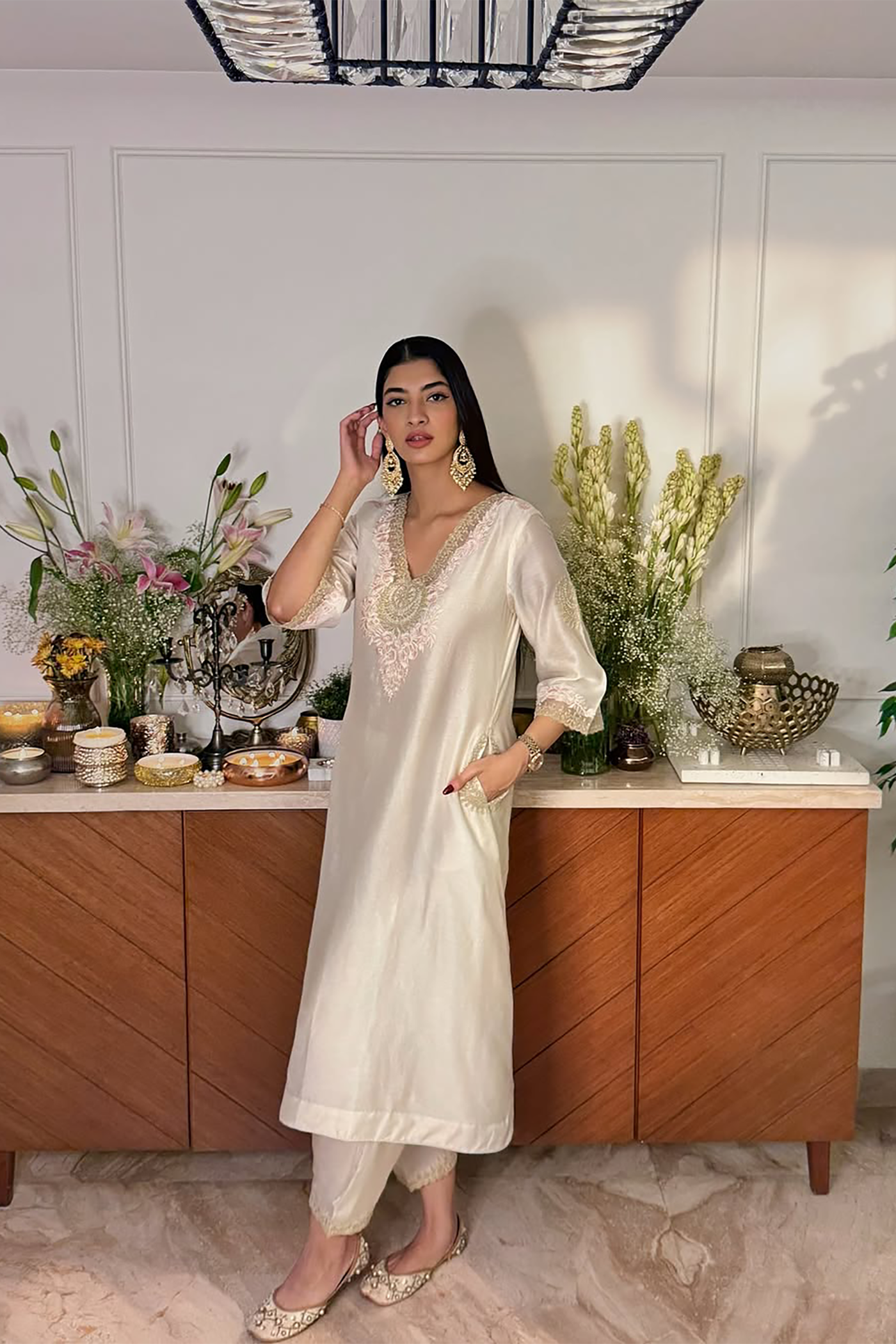 Hanna Khan In Akira Daisy Ivory Long Choga with Salwar