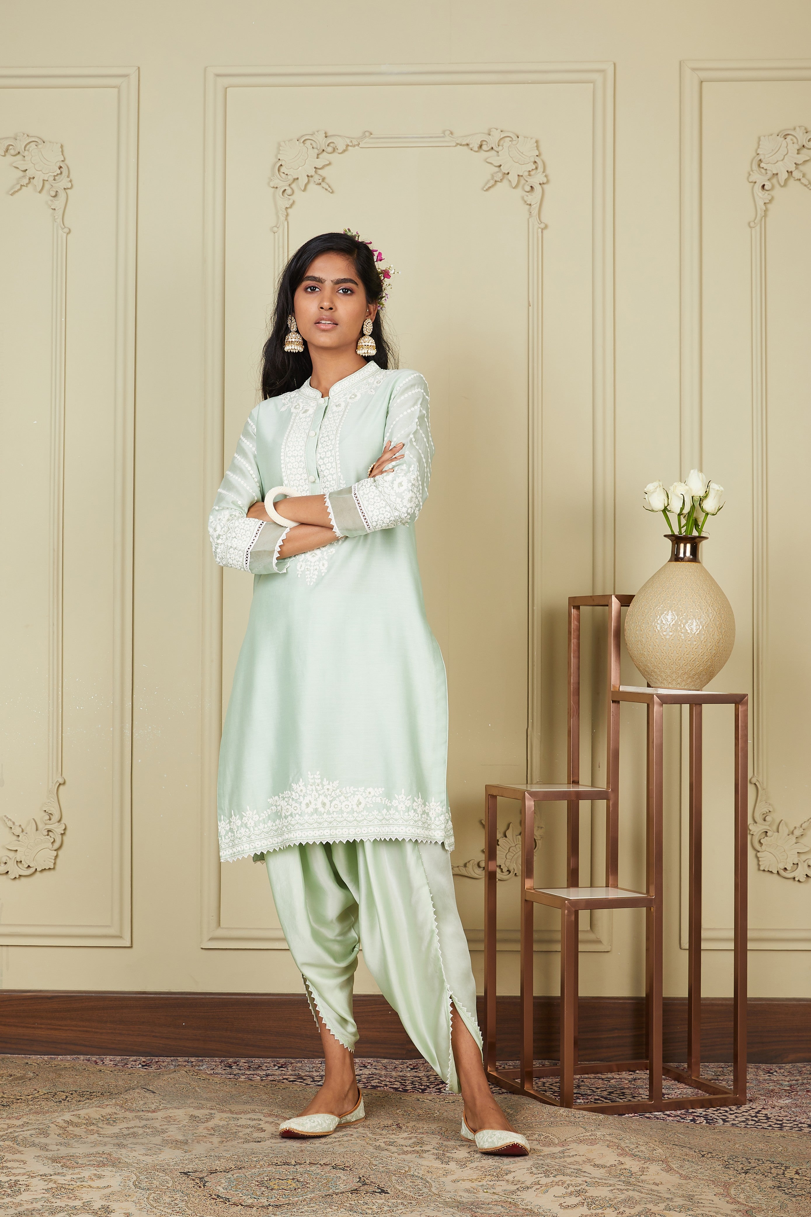 Ayika - Frosty Green Short kurta with dhoti