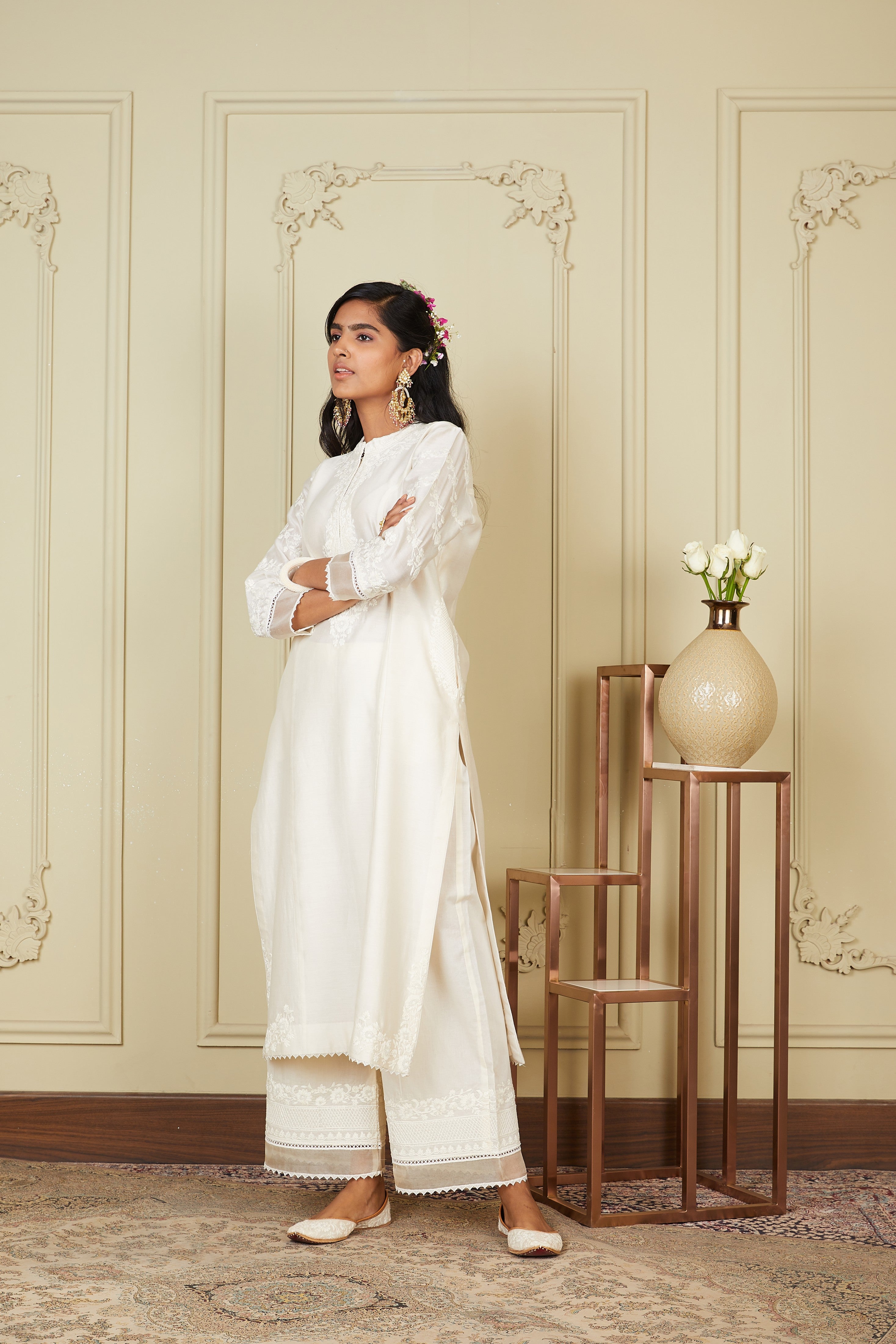 Banafsha - Daisy Ivory Long kurta with palazzo