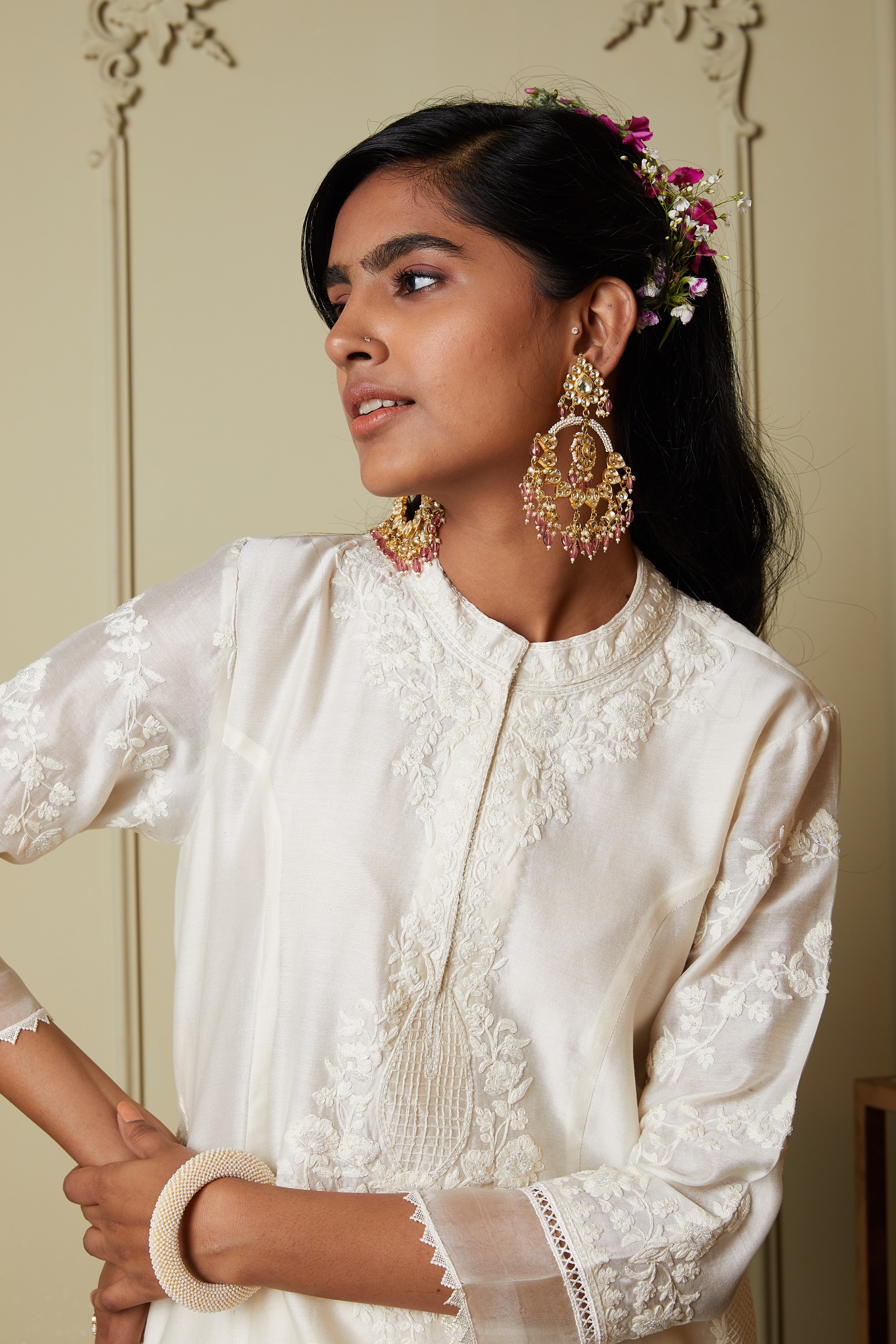 Banafsha - Daisy Ivory Long kurta with palazzo