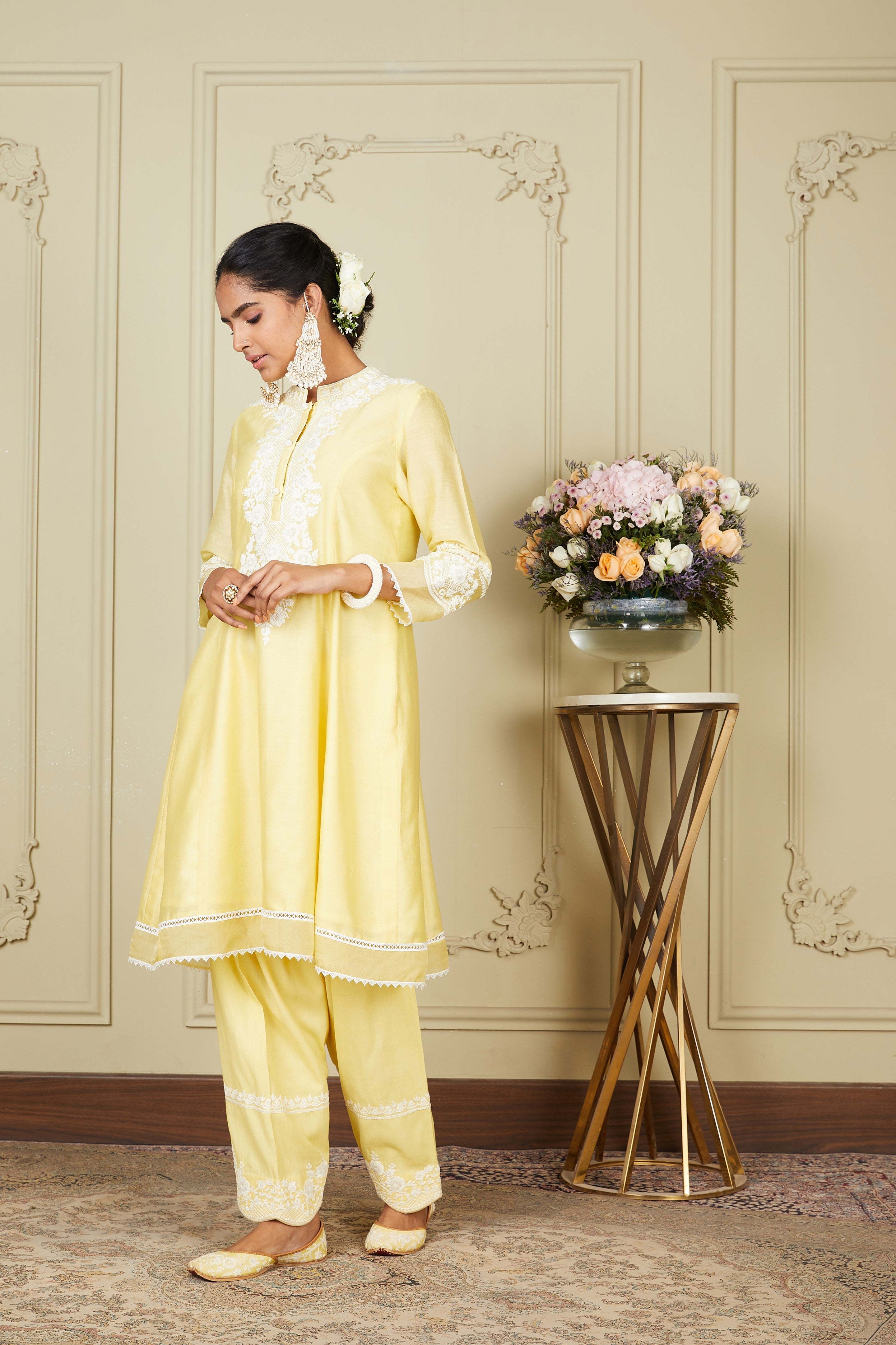 Ryhana - Lemon Yellow A-line short kurta with salwar and dupatta