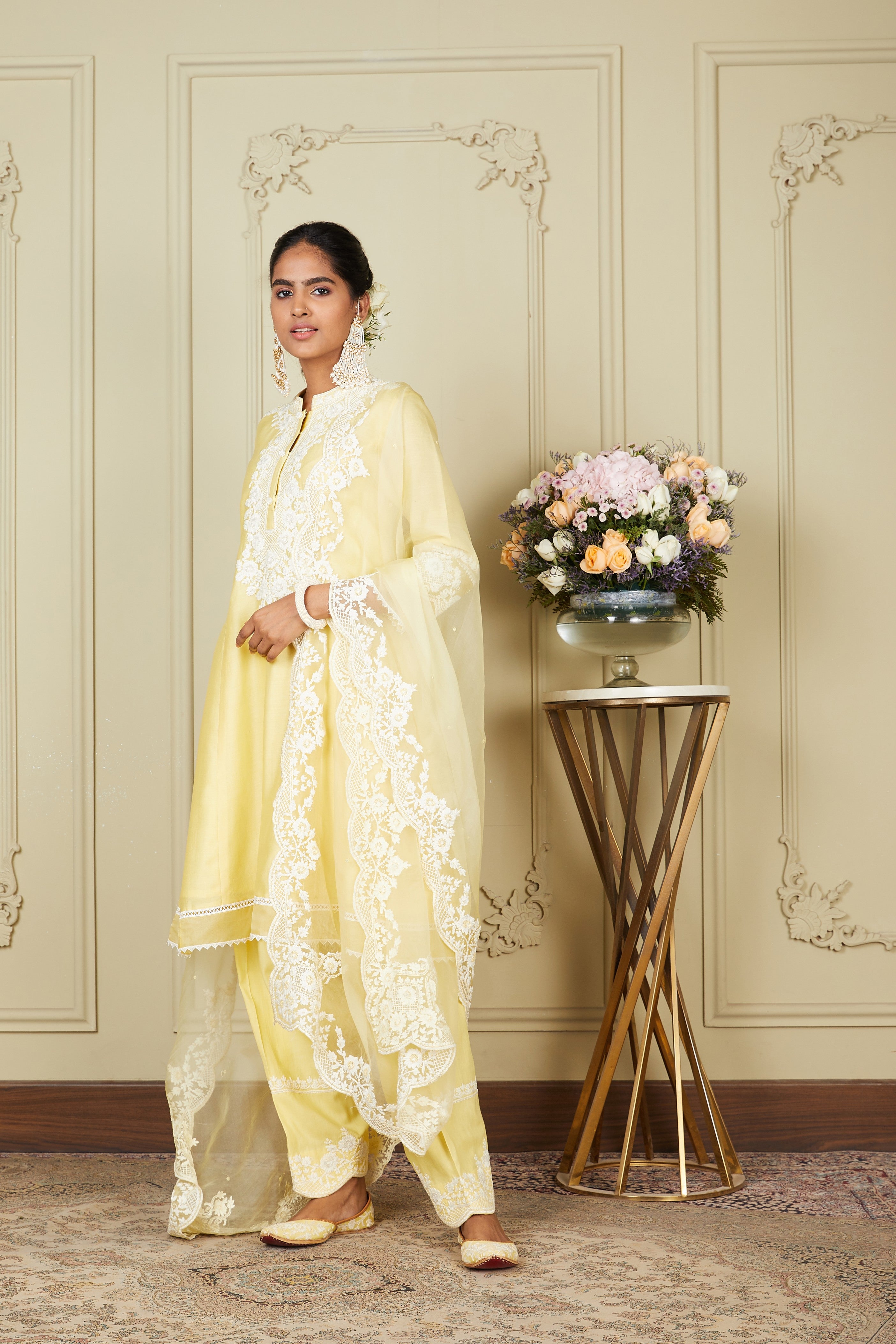 Ryhana - Lemon Yellow A-line short kurta with salwar and dupatta