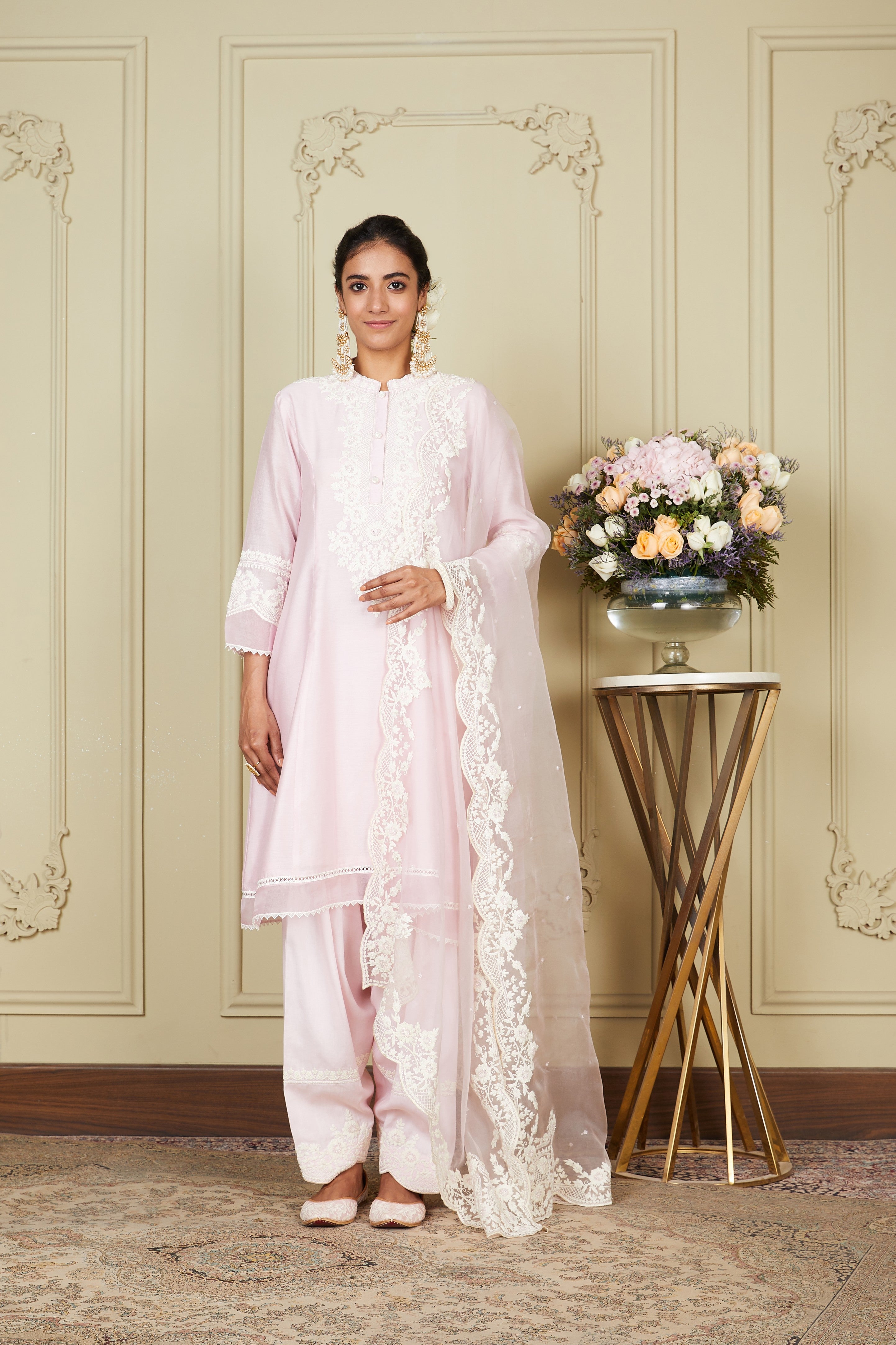 Ryhana - Pearl Blush A-line short kurta with salwar and dupatta