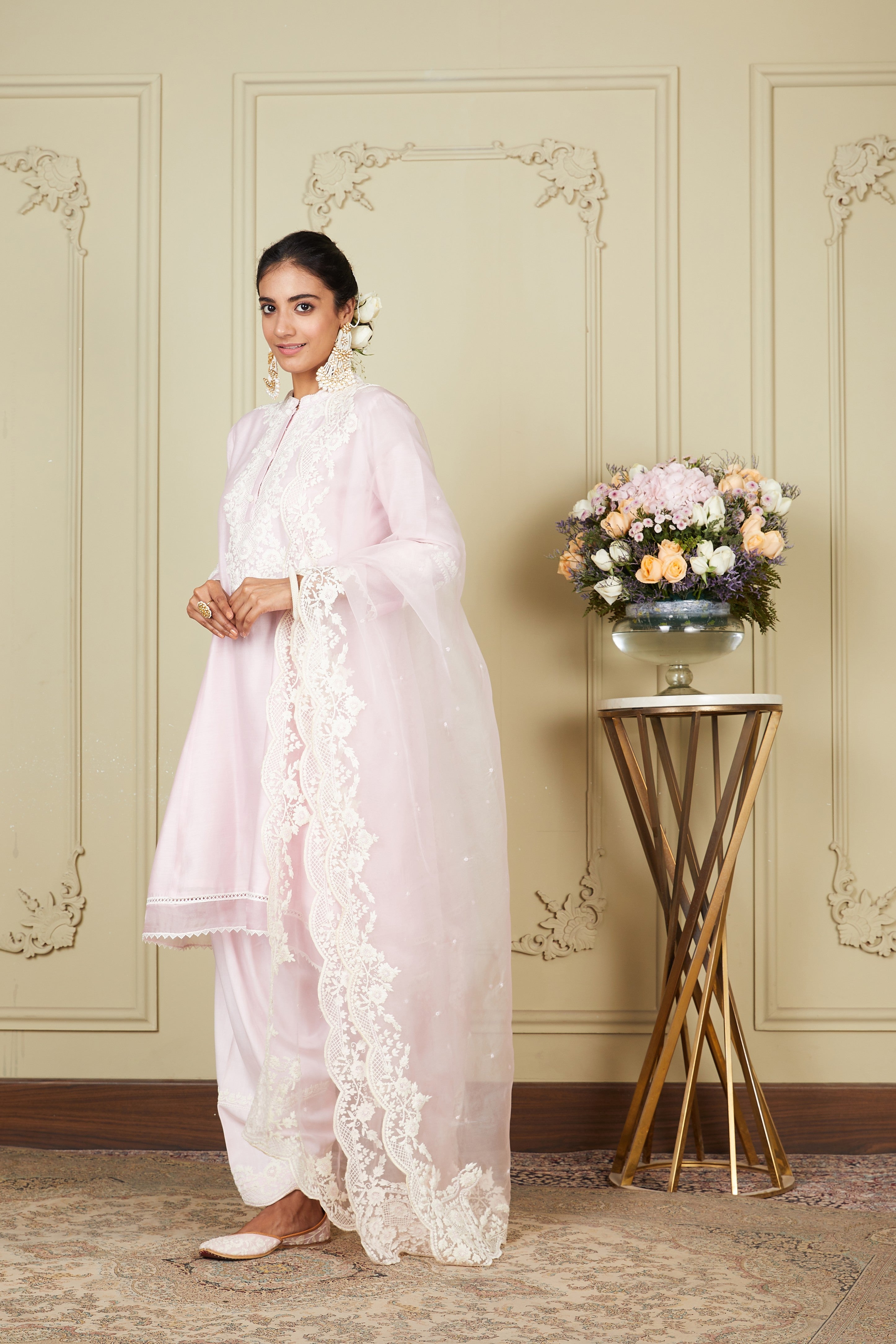 Ryhana - Pearl Blush A-line short kurta with salwar and dupatta