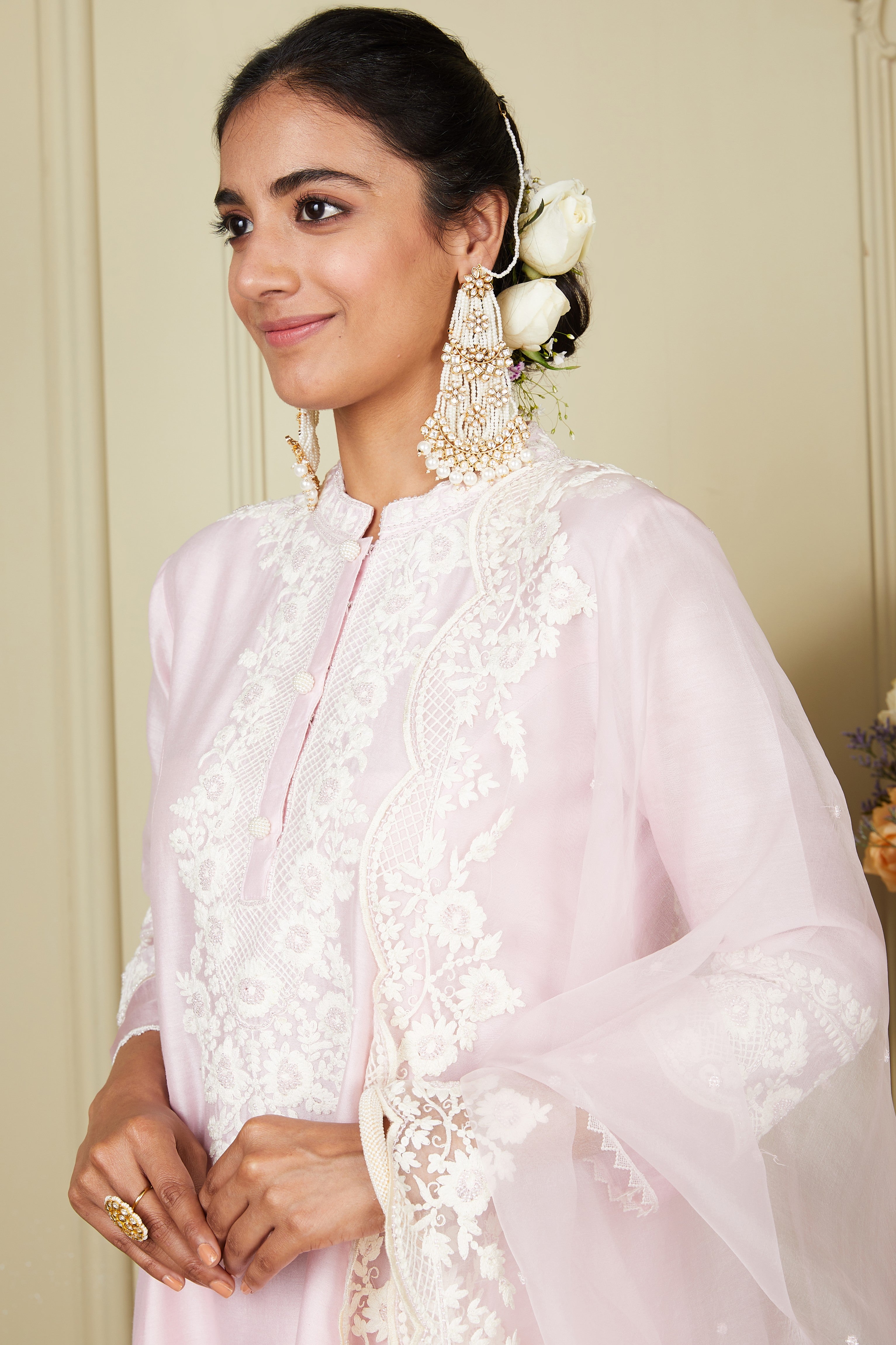 Ryhana - Pearl Blush A-line short kurta with salwar and dupatta