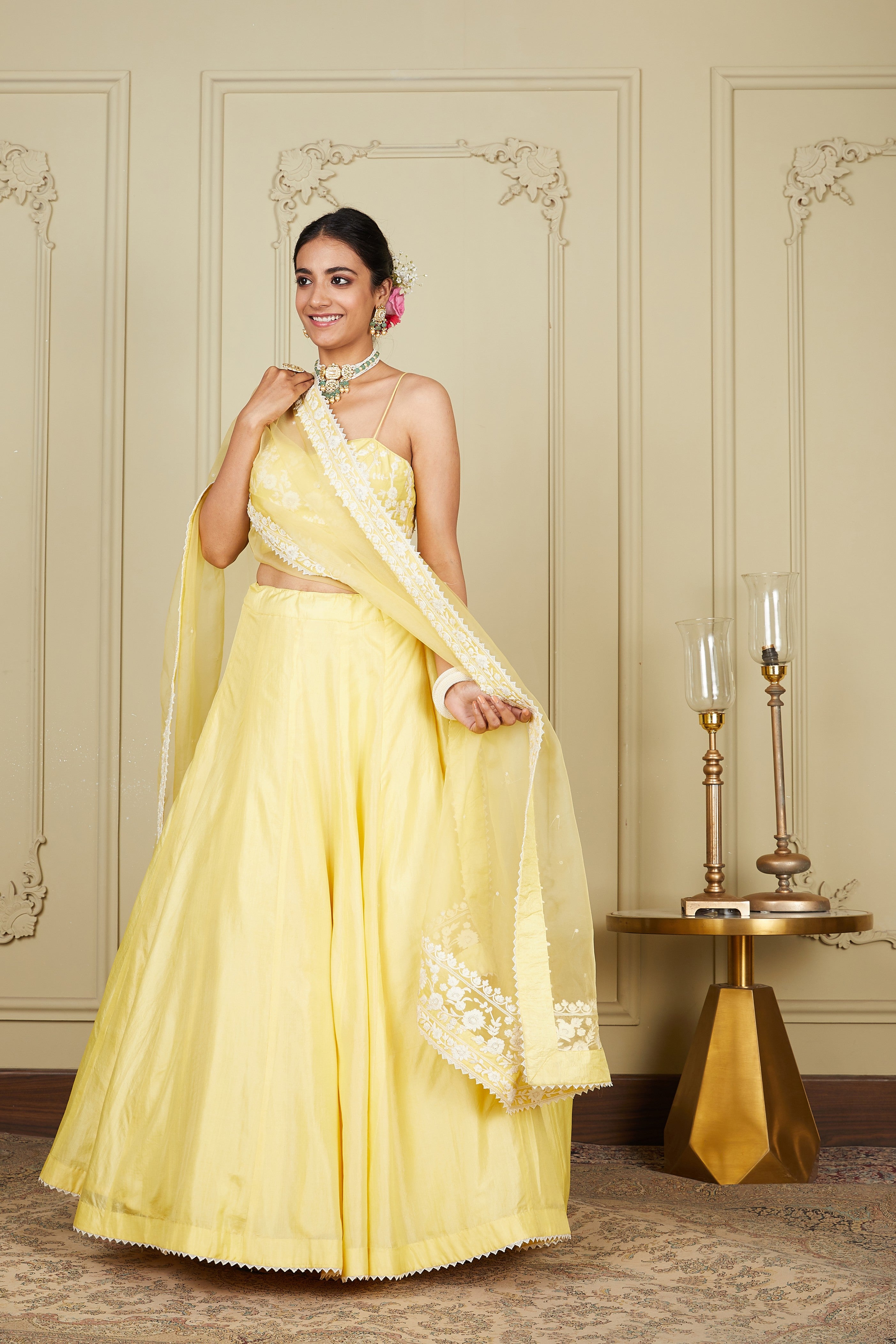 Samrina - Lemon Yellow Lehenga with blouse and dupatta