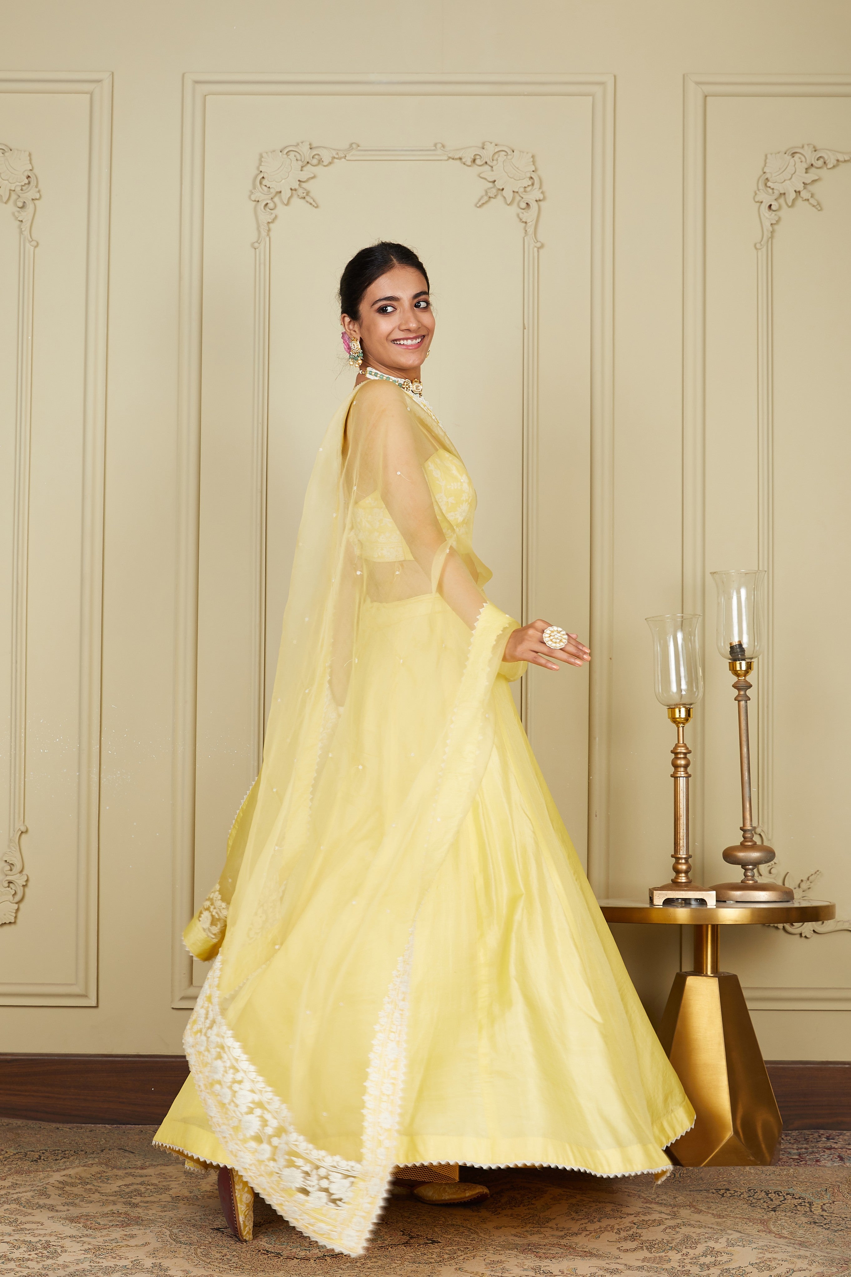 Samrina - Lemon Yellow Lehenga with blouse and dupatta