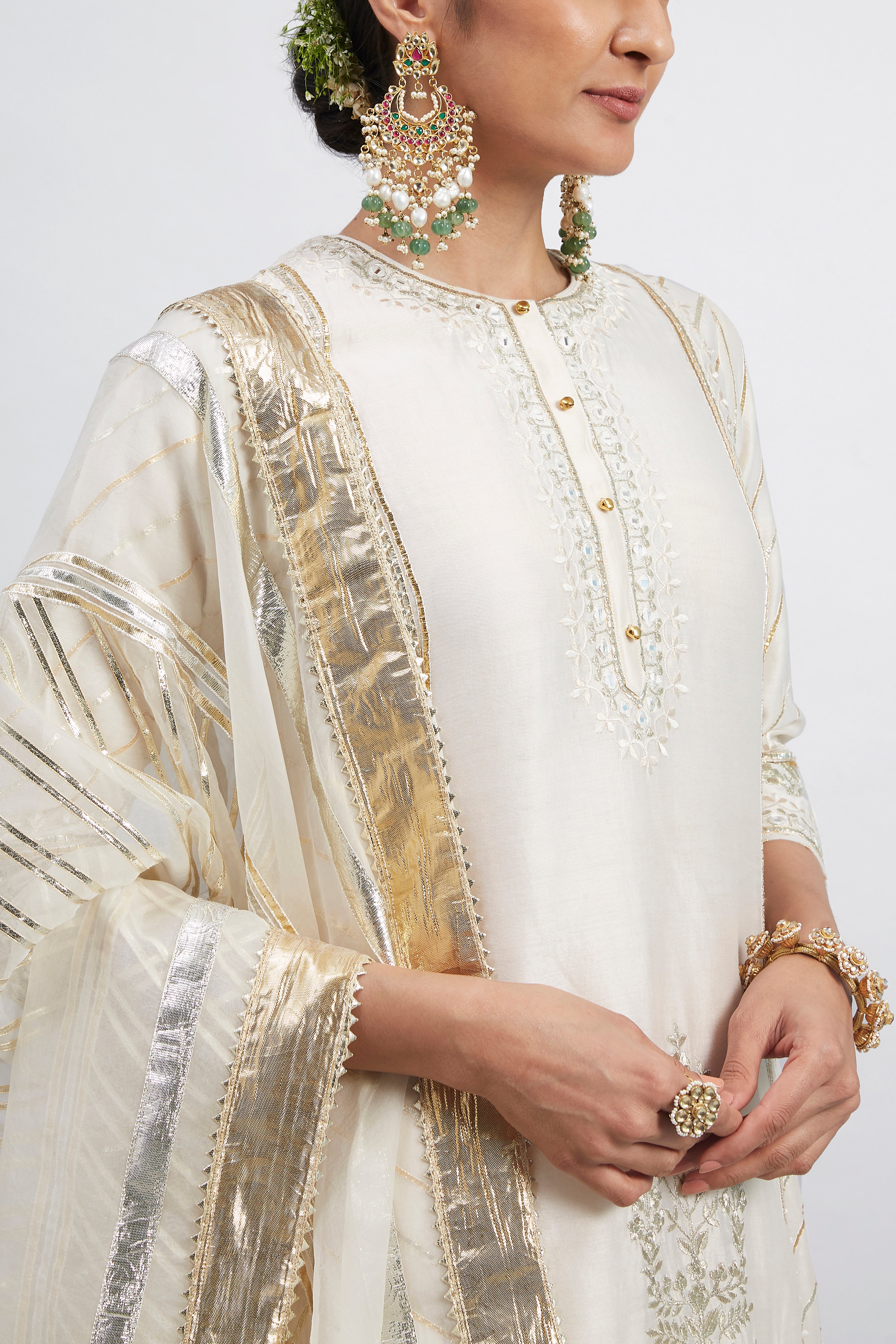 Eliza - Daisy Ivory Chanderi Silk Kurta and Garara Set with Organza dupatta