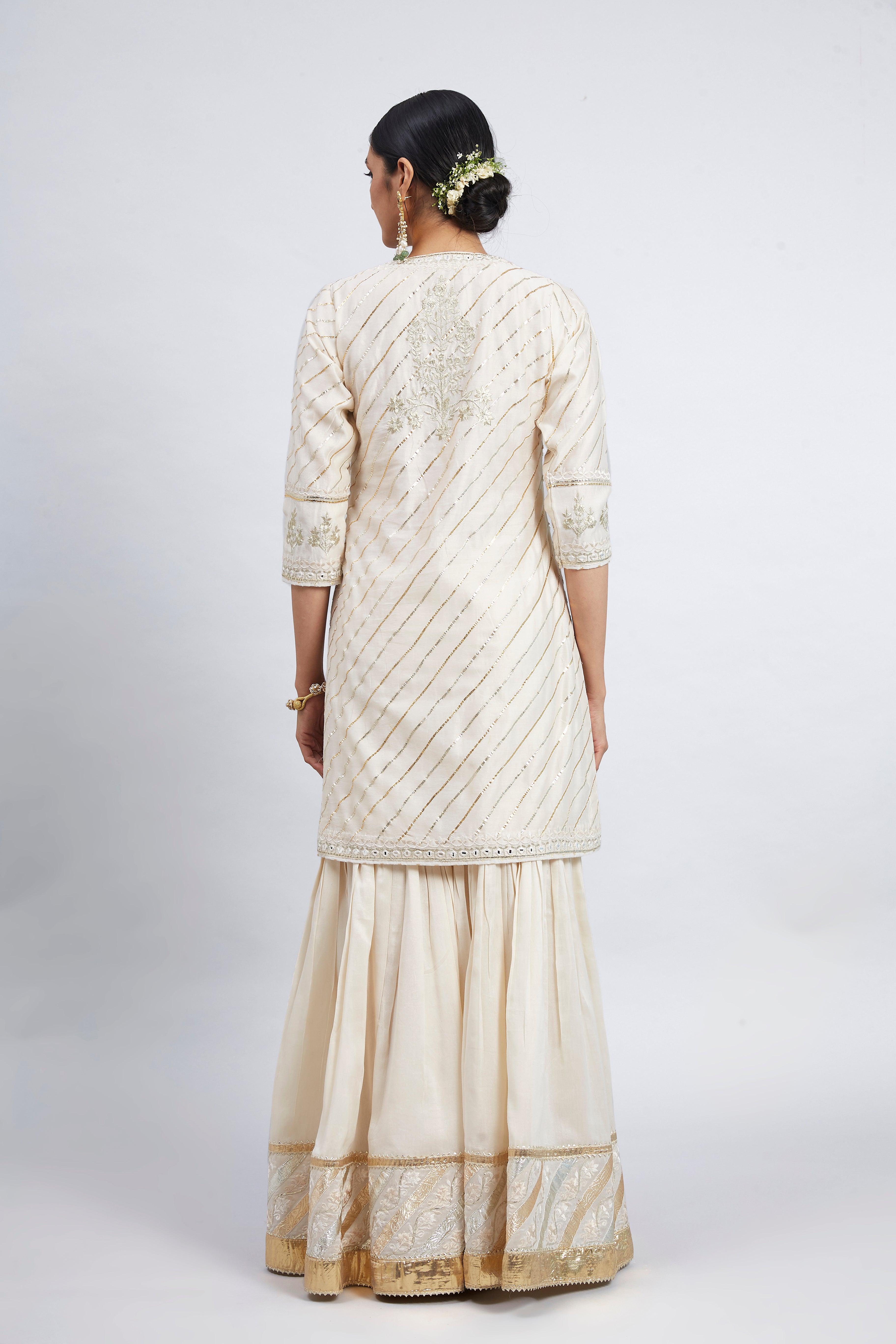 Eliza - Daisy Ivory Chanderi Silk Kurta and Garara Set with Organza dupatta
