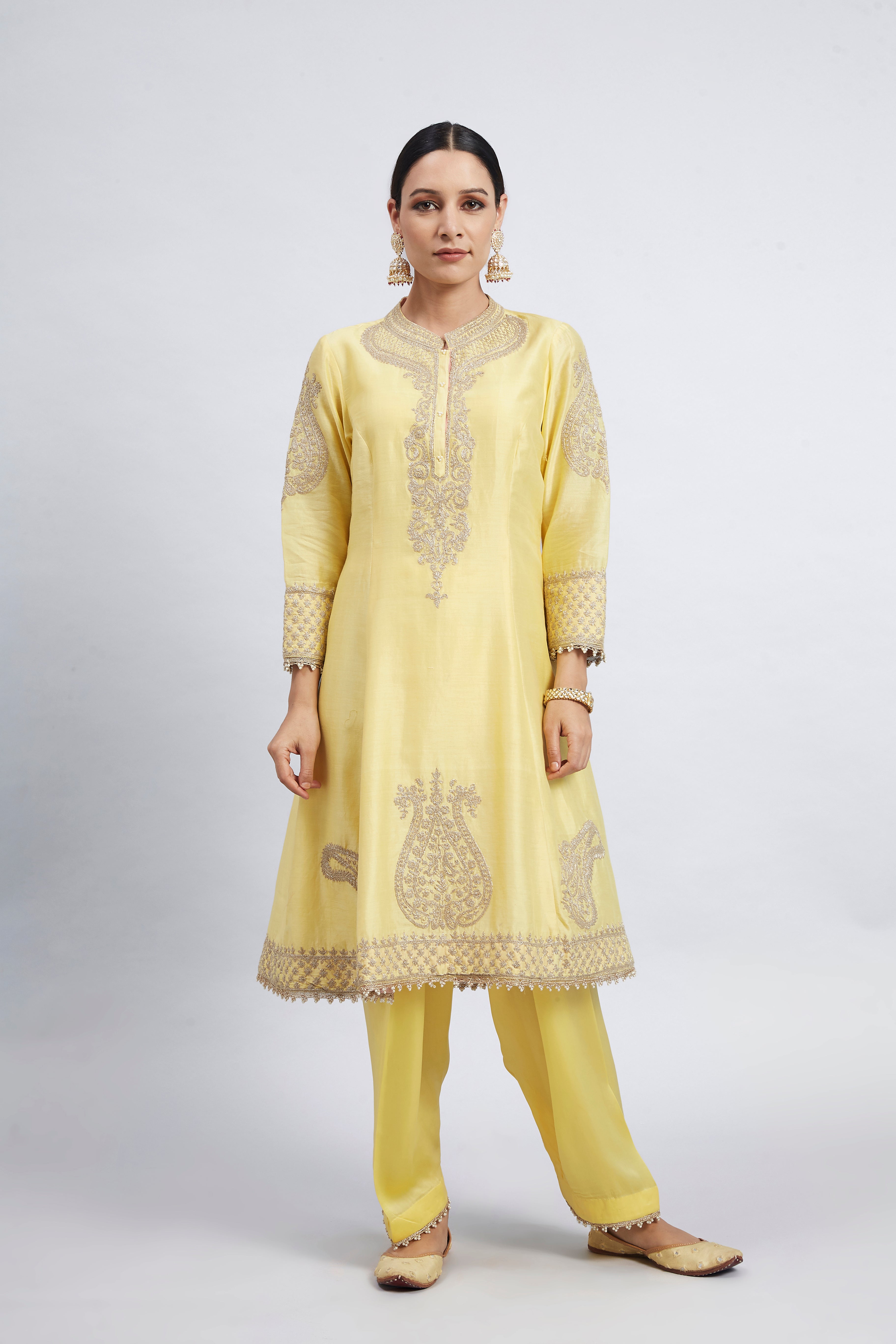 Rabhya- Daffodil Yellow Tilla Embroidered Kurta Set