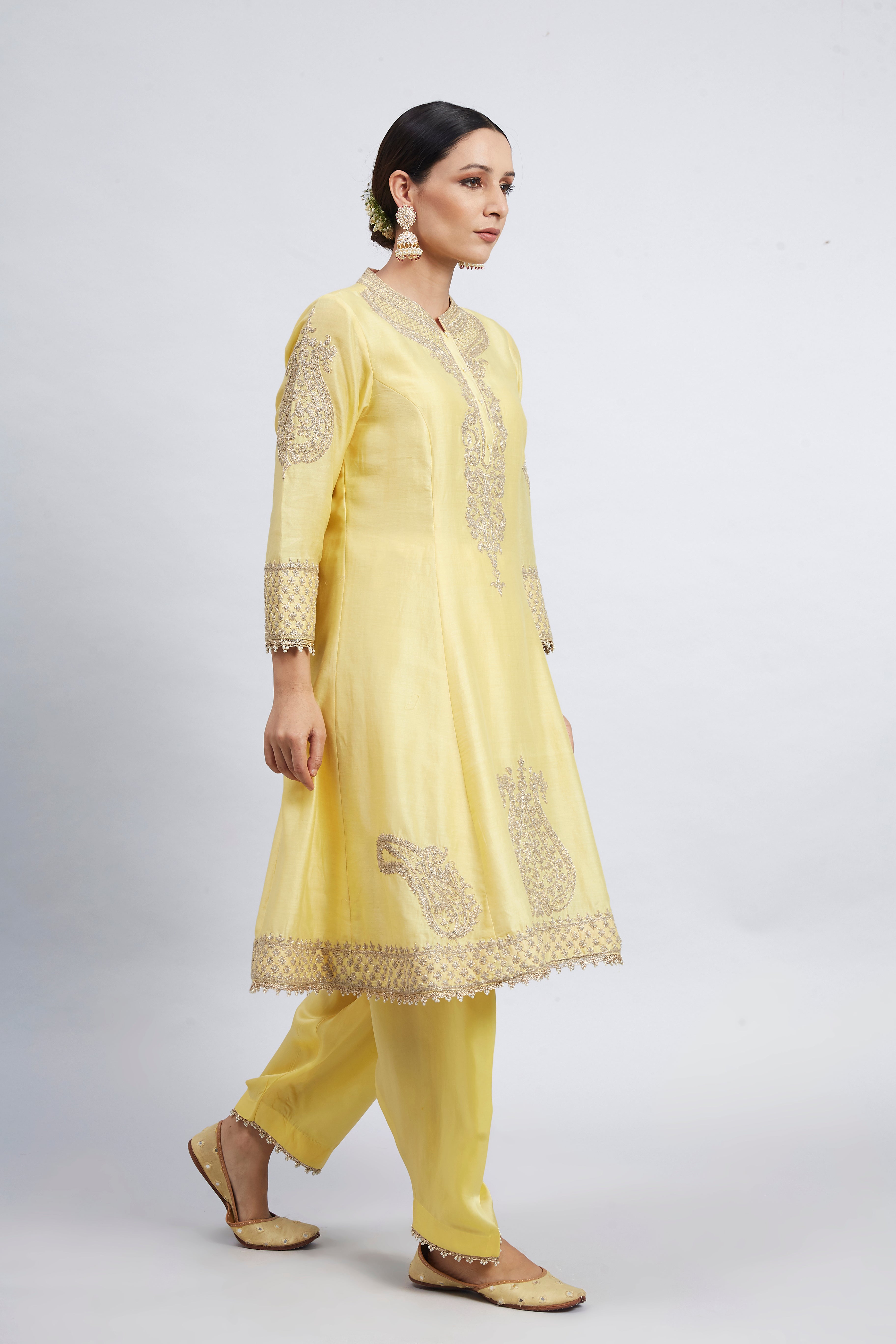 Rabhya- Daffodil Yellow Tilla Embroidered Kurta Set