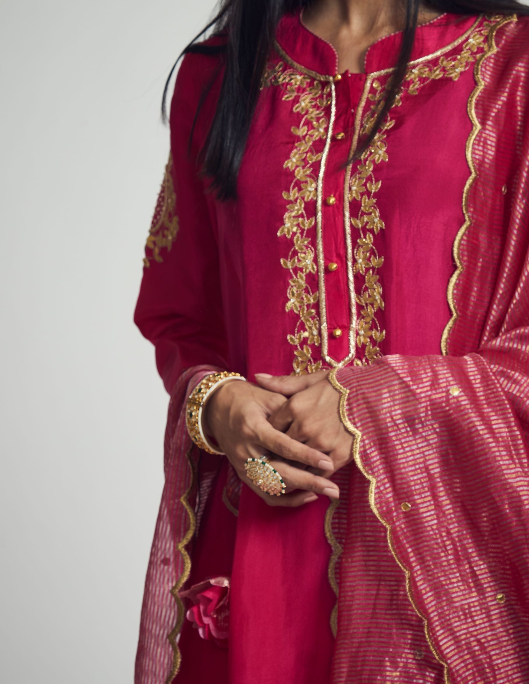 Nazish- Hot pink Habutai silk embroidered ensemble