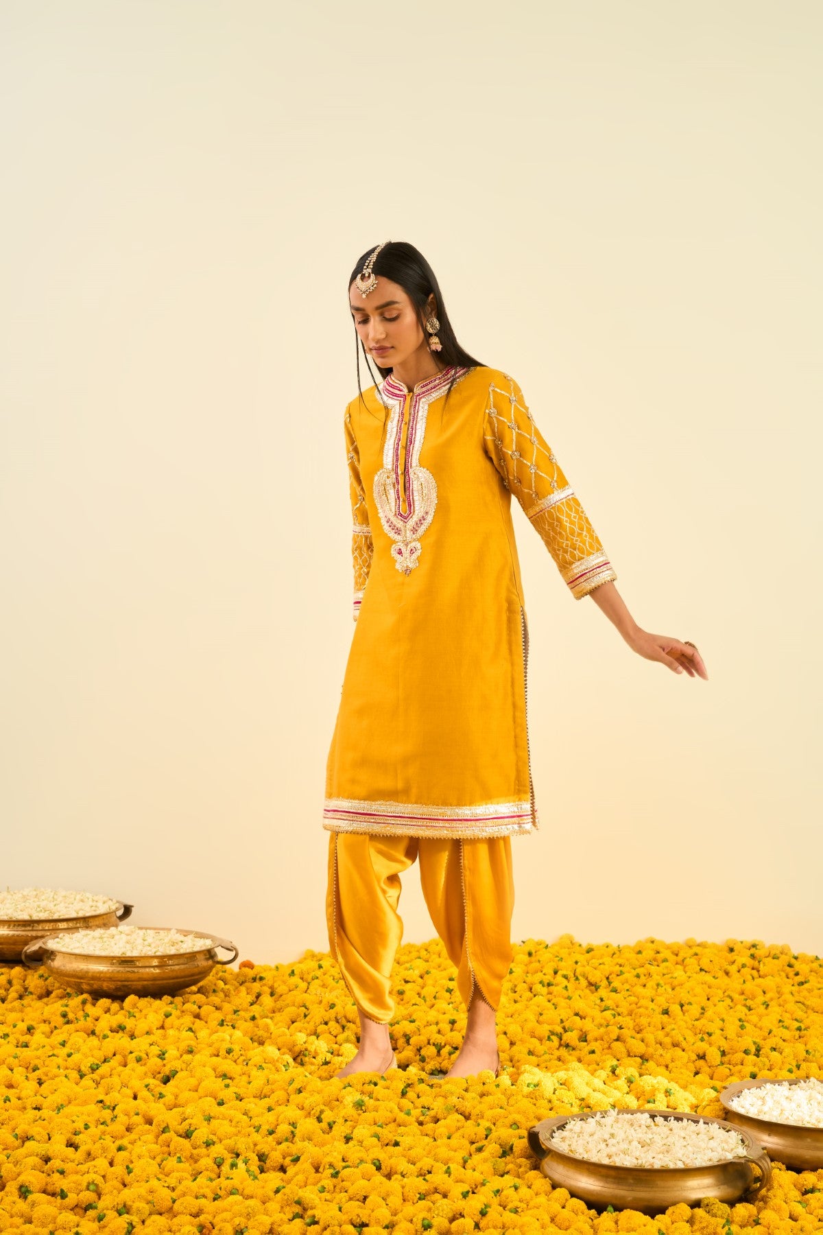 Aminah Glaze Mustard kurta with dhoti