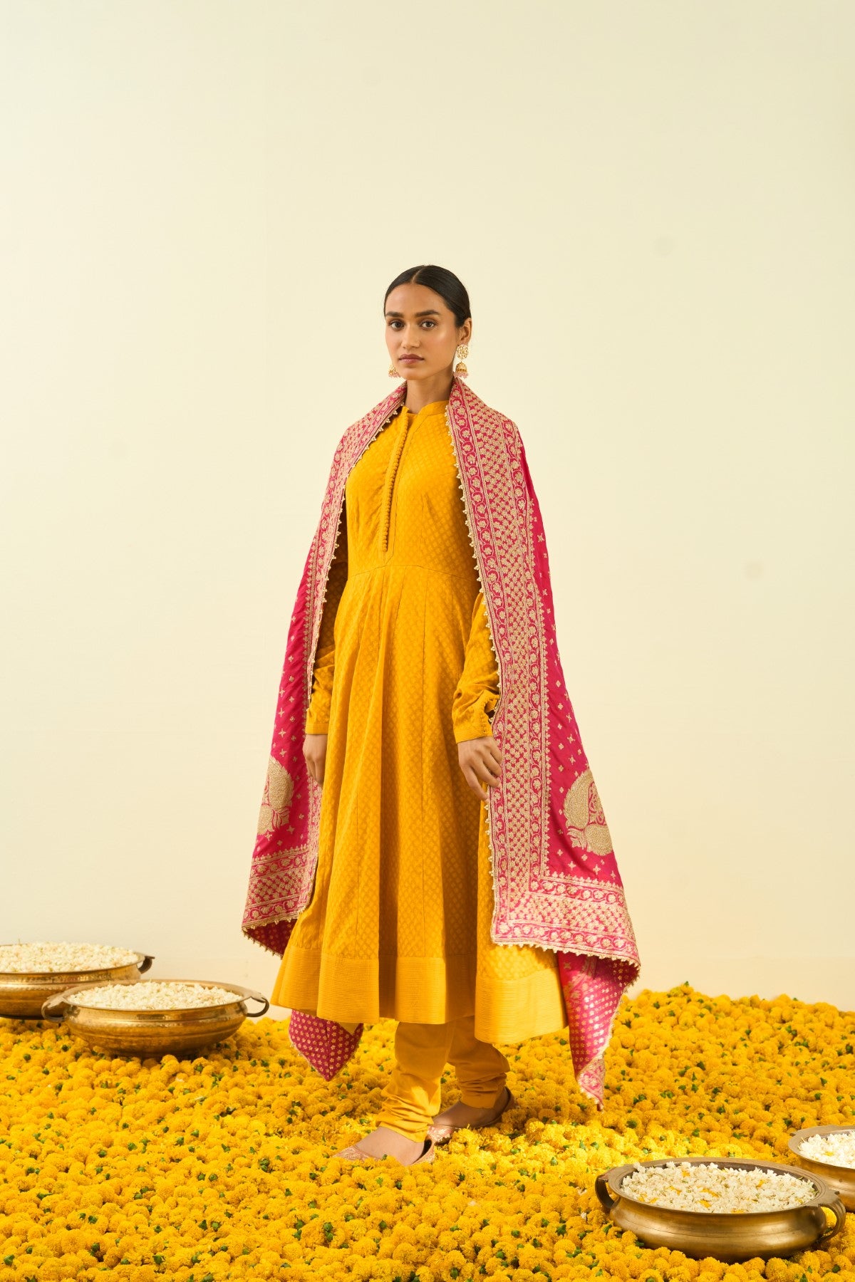 Hotpink Floral Tilla Embroidery Odhni