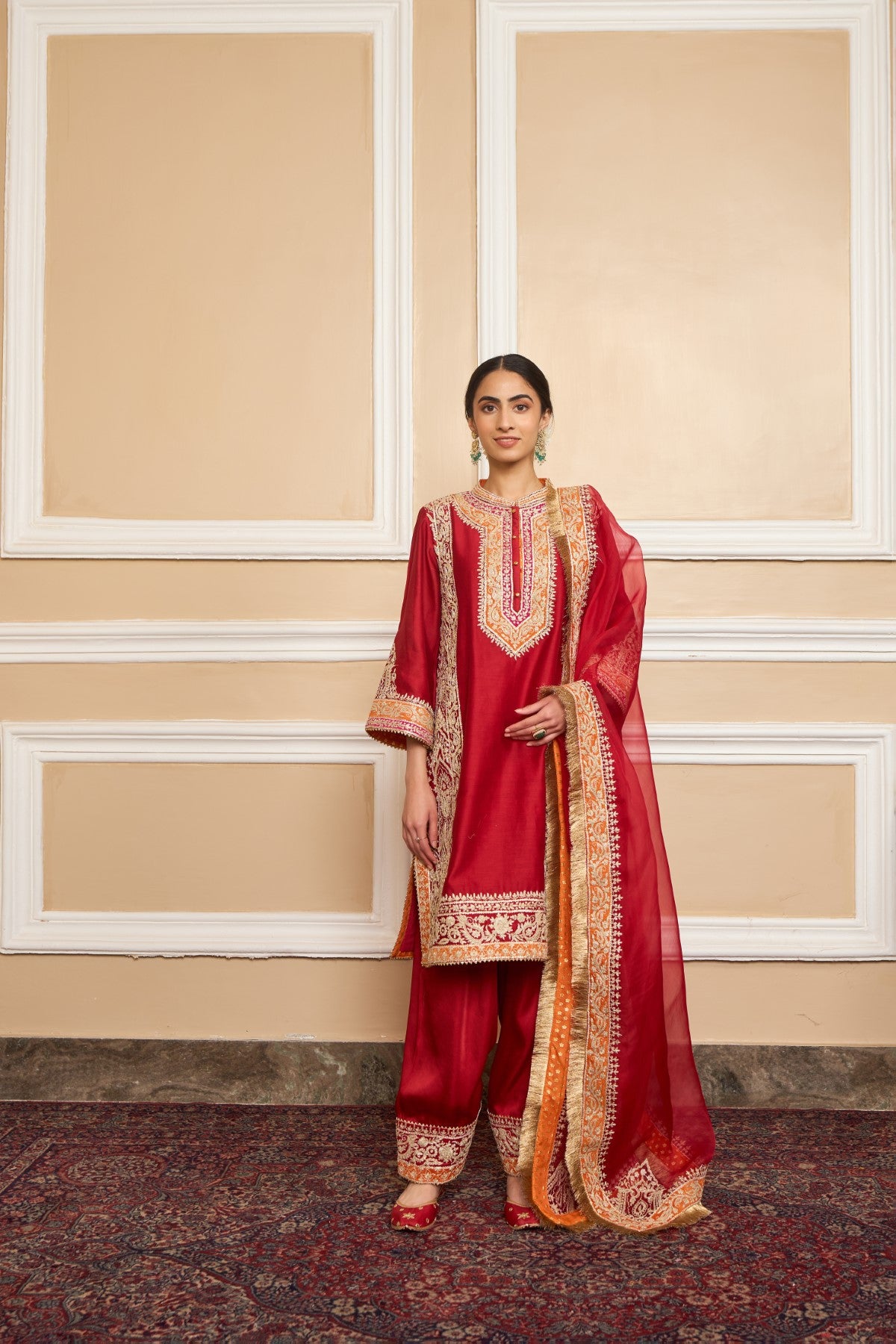 Sneha Arora In NAAYAAB - DEEP RED SHORT KURTA WITH SALWAR AND DUPATTA