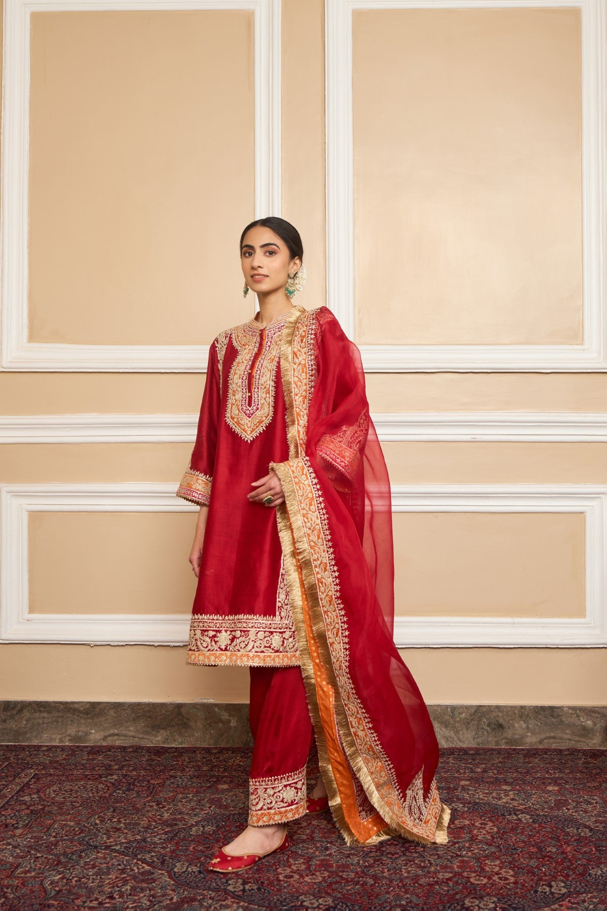 Sneha Arora In NAAYAAB - DEEP RED SHORT KURTA WITH SALWAR AND DUPATTA