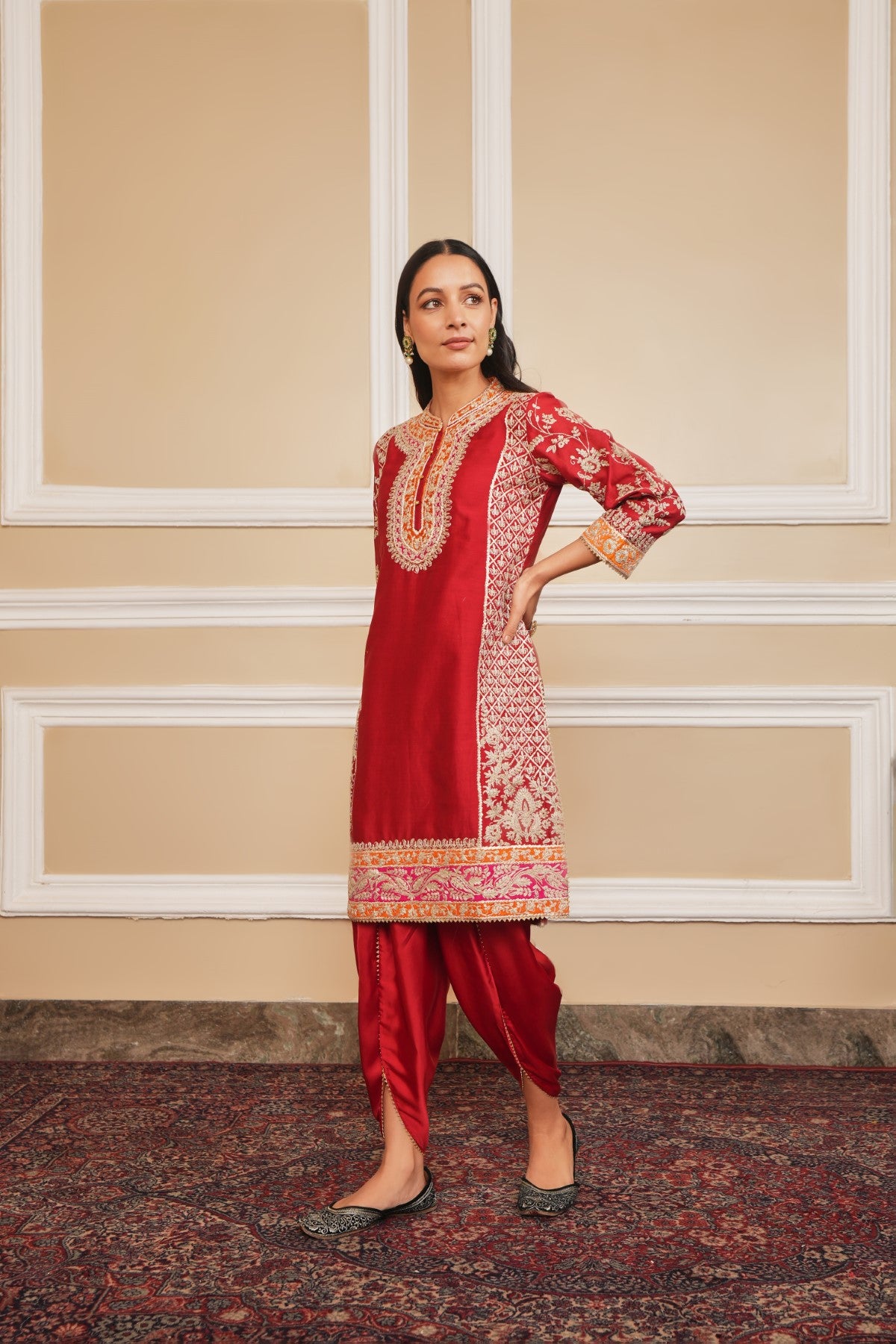 MEHNOOR - DEEP RED KURTA WITH DHOTI