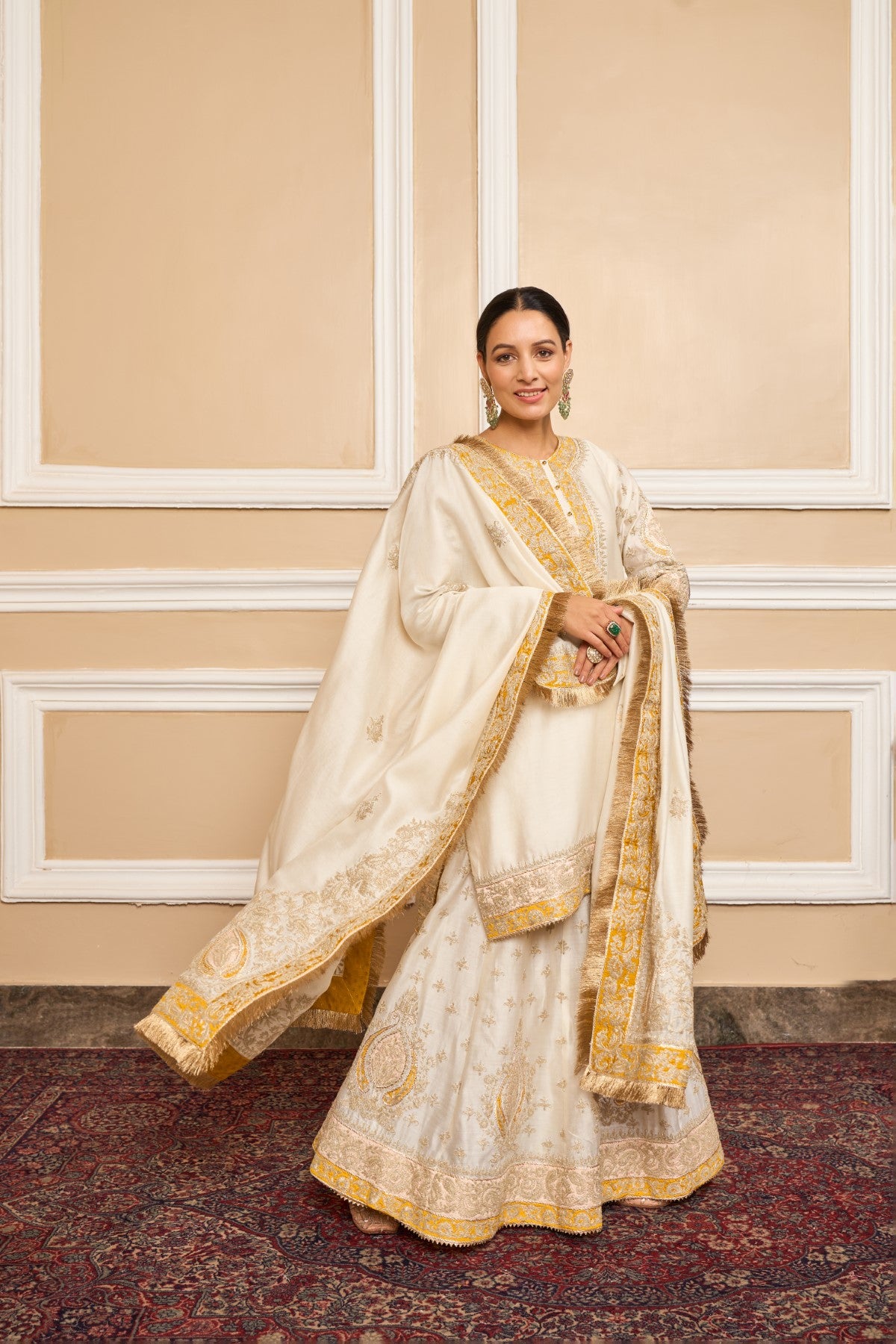 RAINA - DAISY IVORY SHORT KURTA WITH SHARARA AND ODHNI (LXRTS)