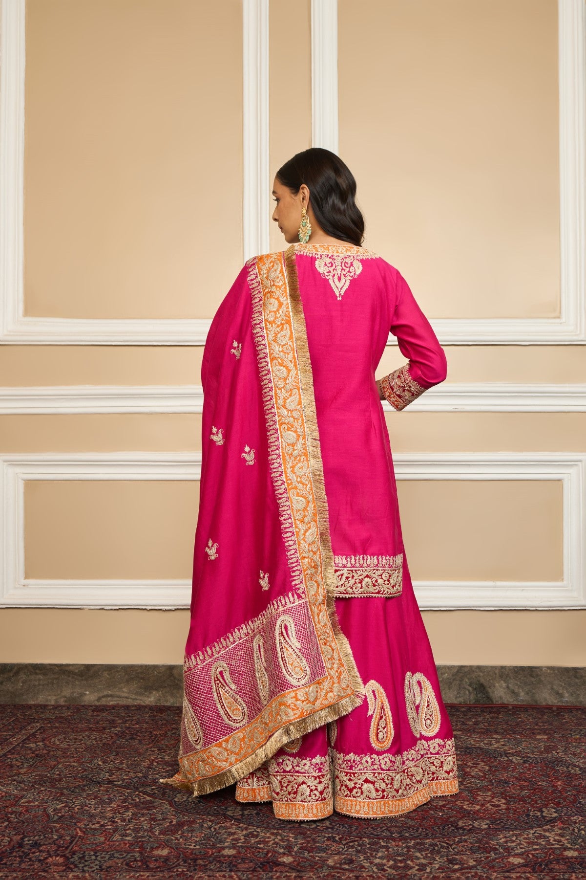 AMIRA - HOTPINK SHORT KURTA WITH SHARARA AND ODHNI (RTS)