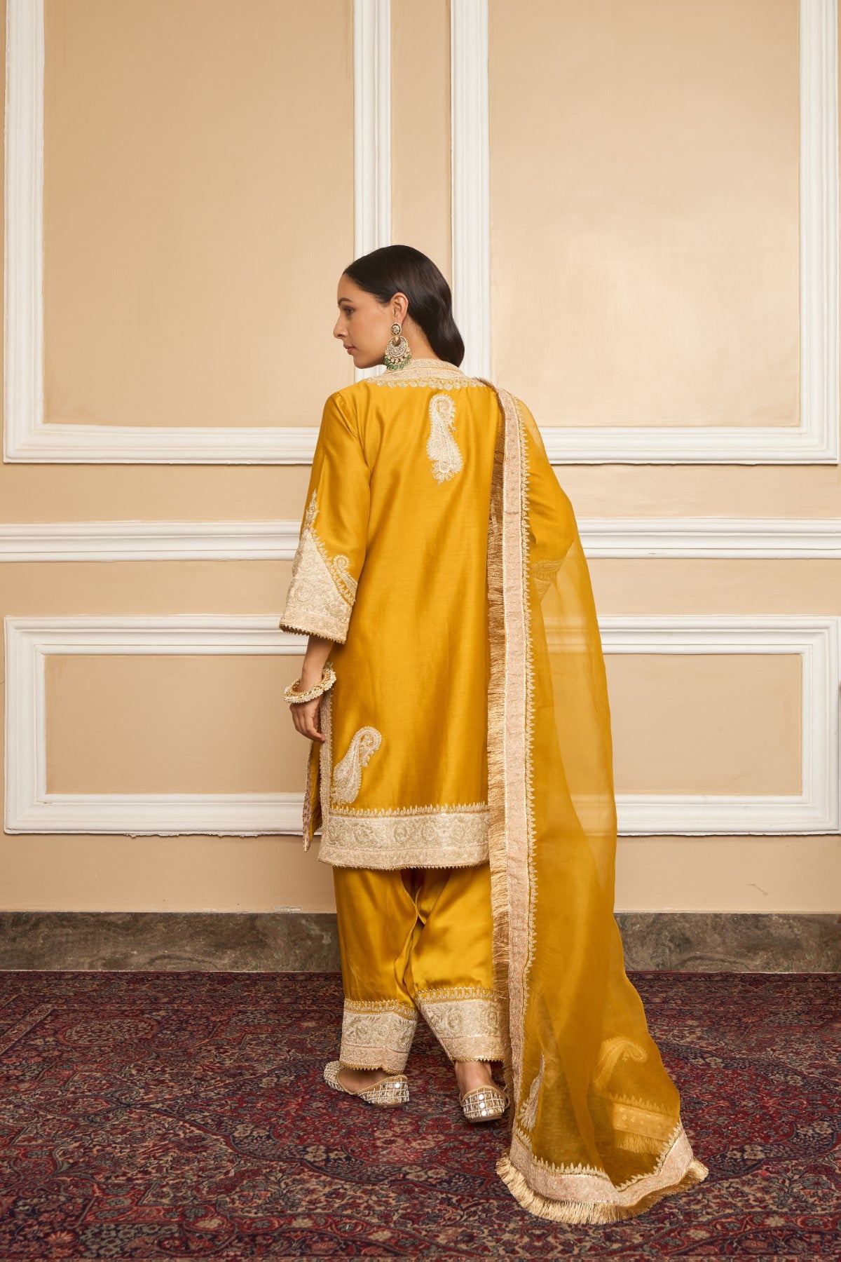 SABAA - GLAZE MUSTARD SHORT KURTA WITH SALWAR AND DUPATTA
