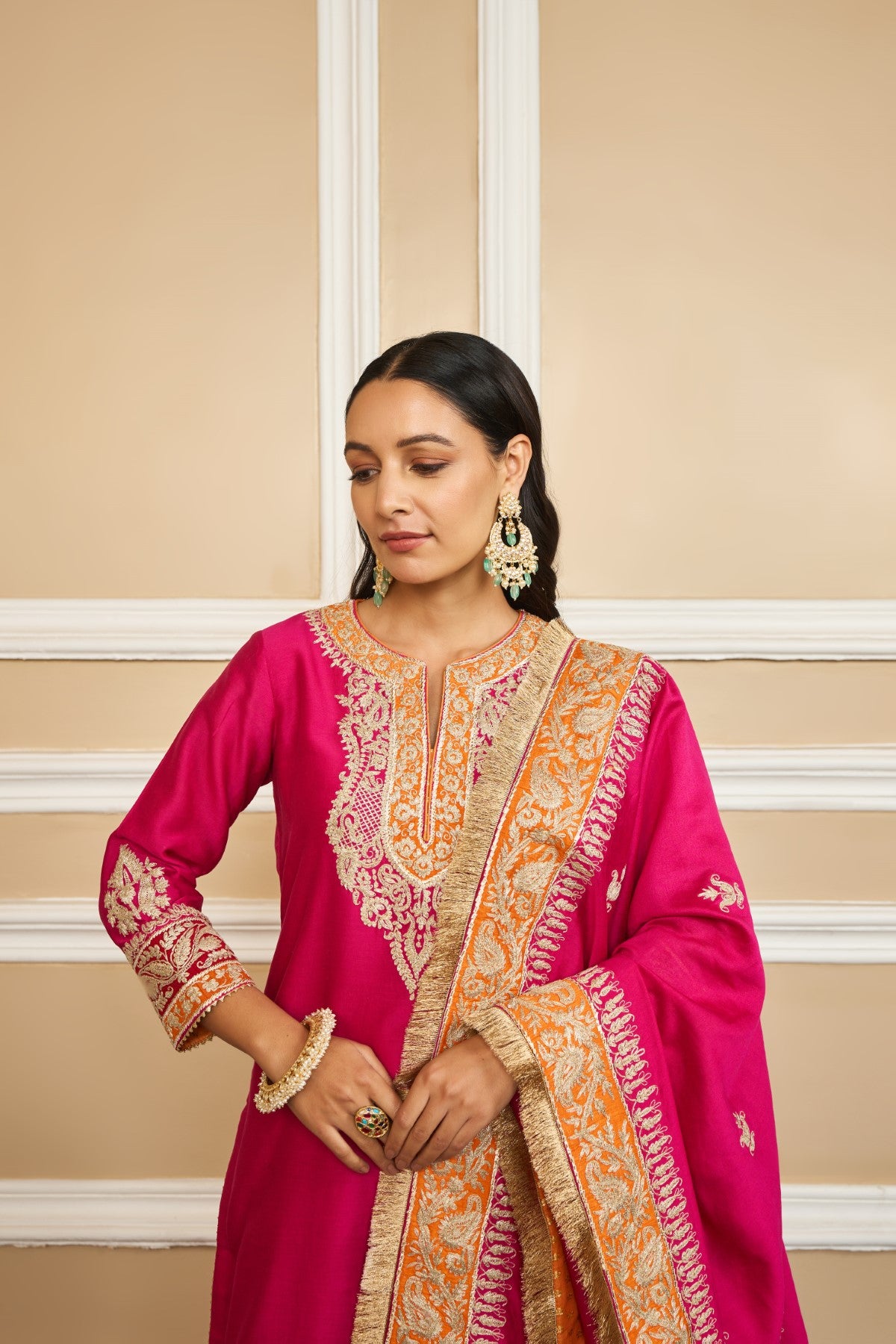 AMIRA - HOTPINK SHORT KURTA WITH SHARARA AND ODHNI (RTS)