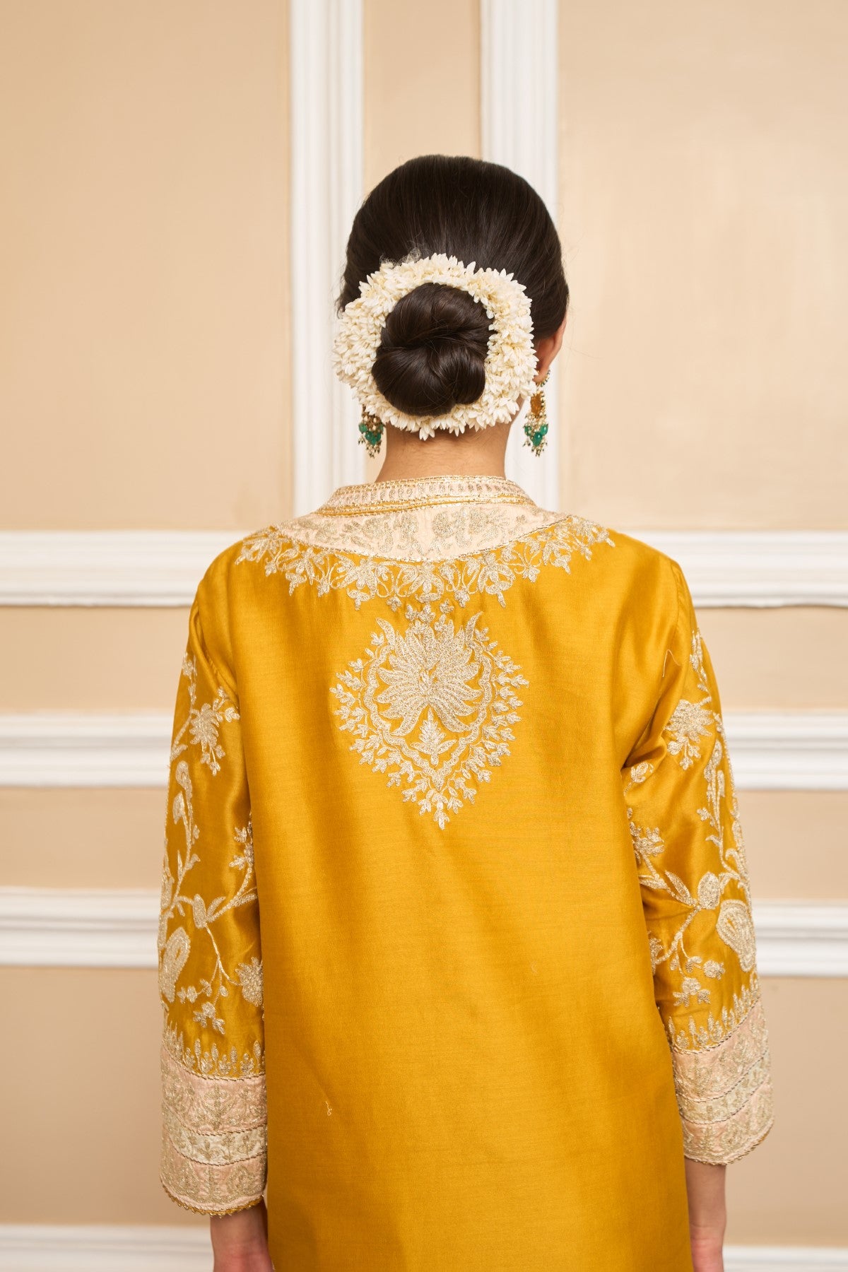 Samridhi Dhillon IN RESHAM - GLAZE MUSTARD SHORT KURTA WITH SALWAR AND DUPATTA