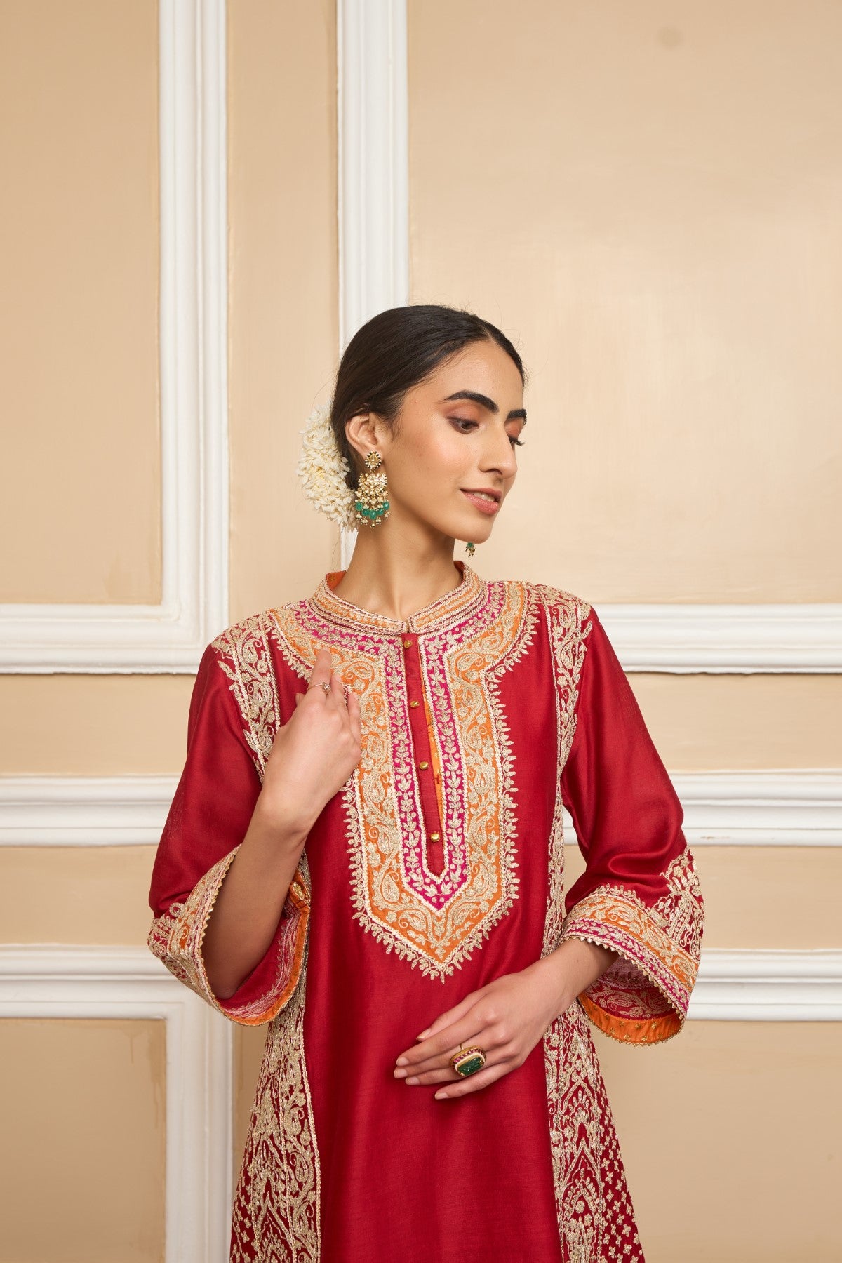Sneha Arora In NAAYAAB - DEEP RED SHORT KURTA WITH SALWAR AND DUPATTA