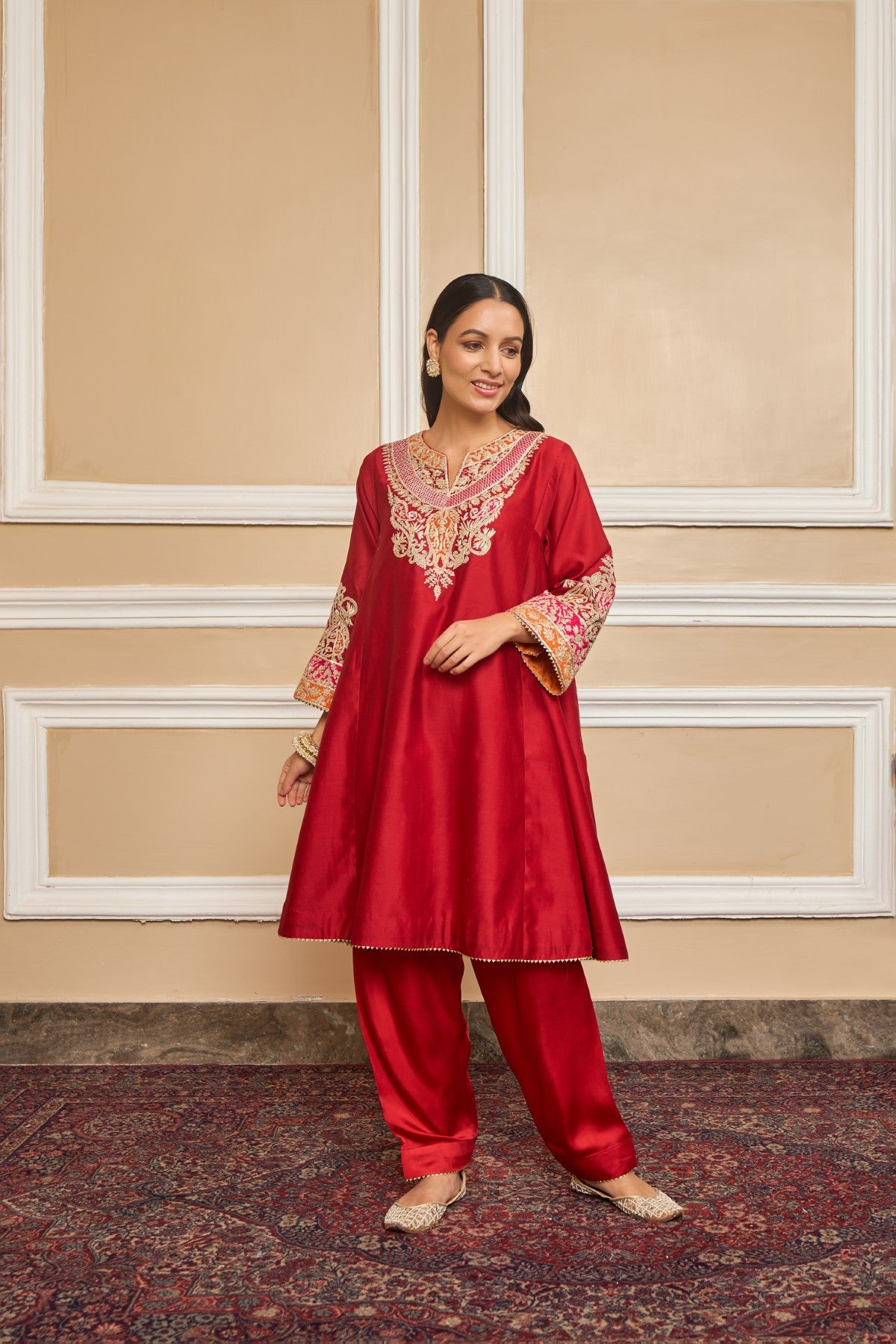 MEHRISH DEEP RED SHORT KALIDAAR CHOGA WITH SALWAR