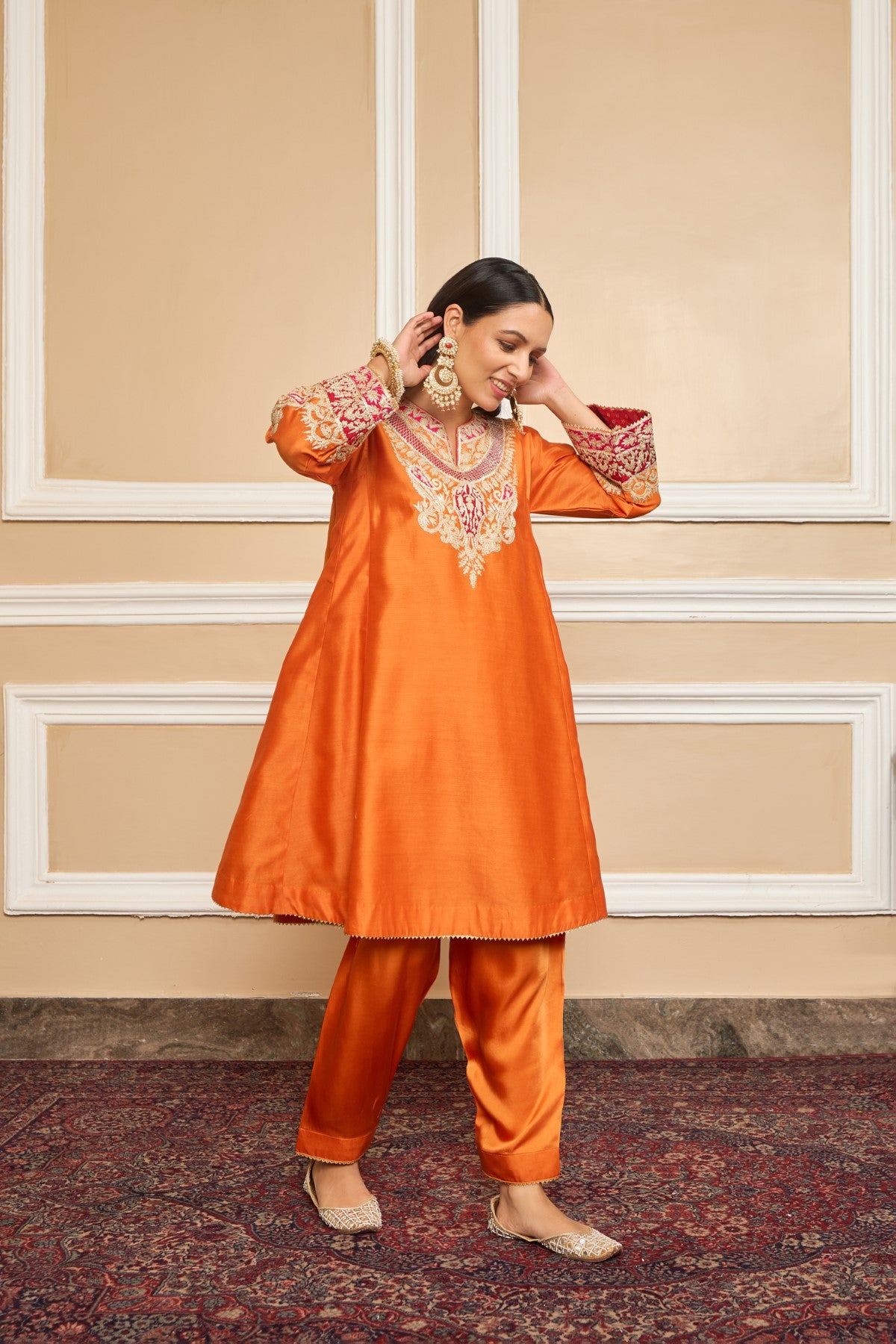 MEHRISH - ORANGE SHORT KALIDAAR CHOGA WITH SALWAR (LXRTS)