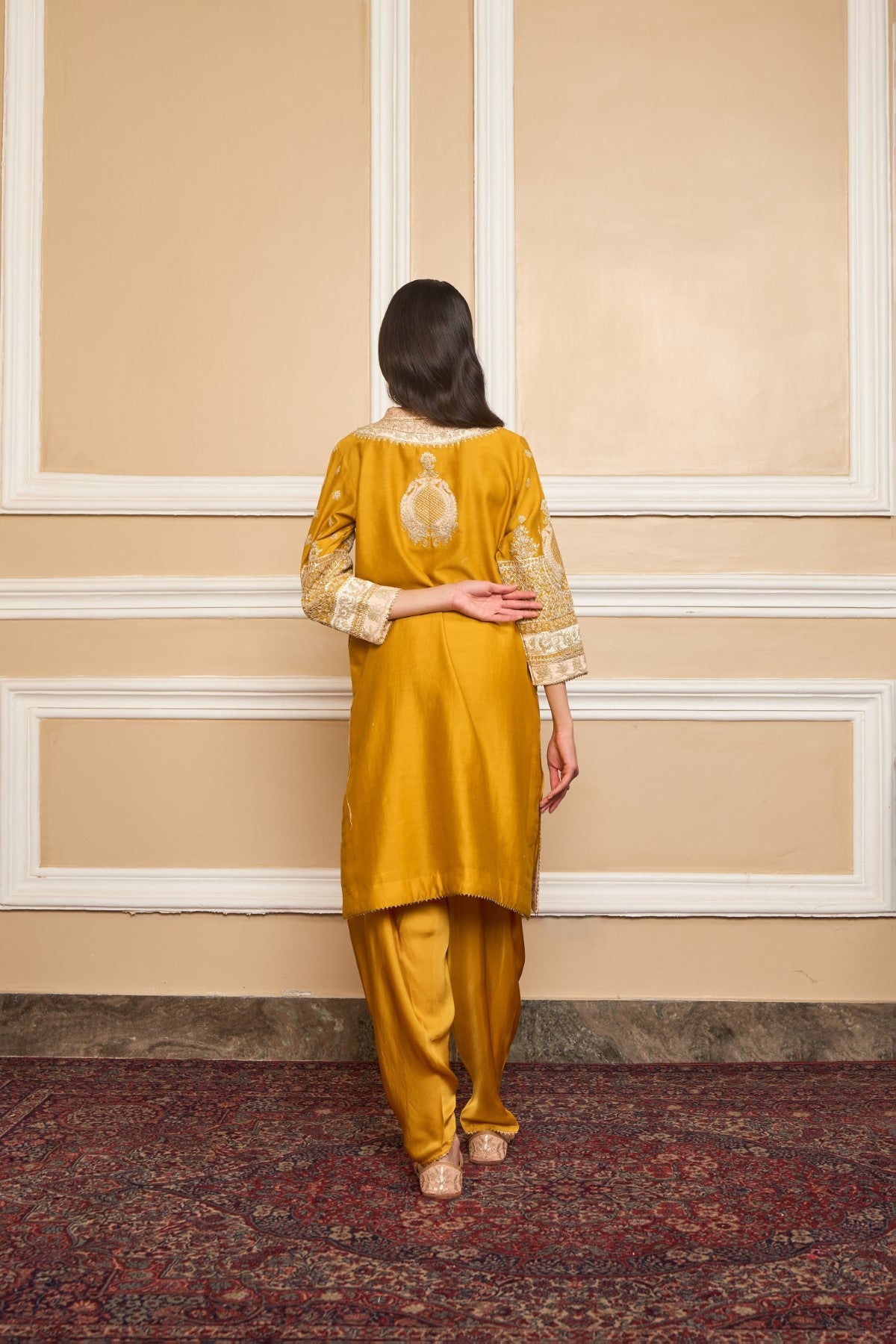 Divya Boppana In MYREEN - GLAZE MUSTARD KURTA WITH DHOTI
