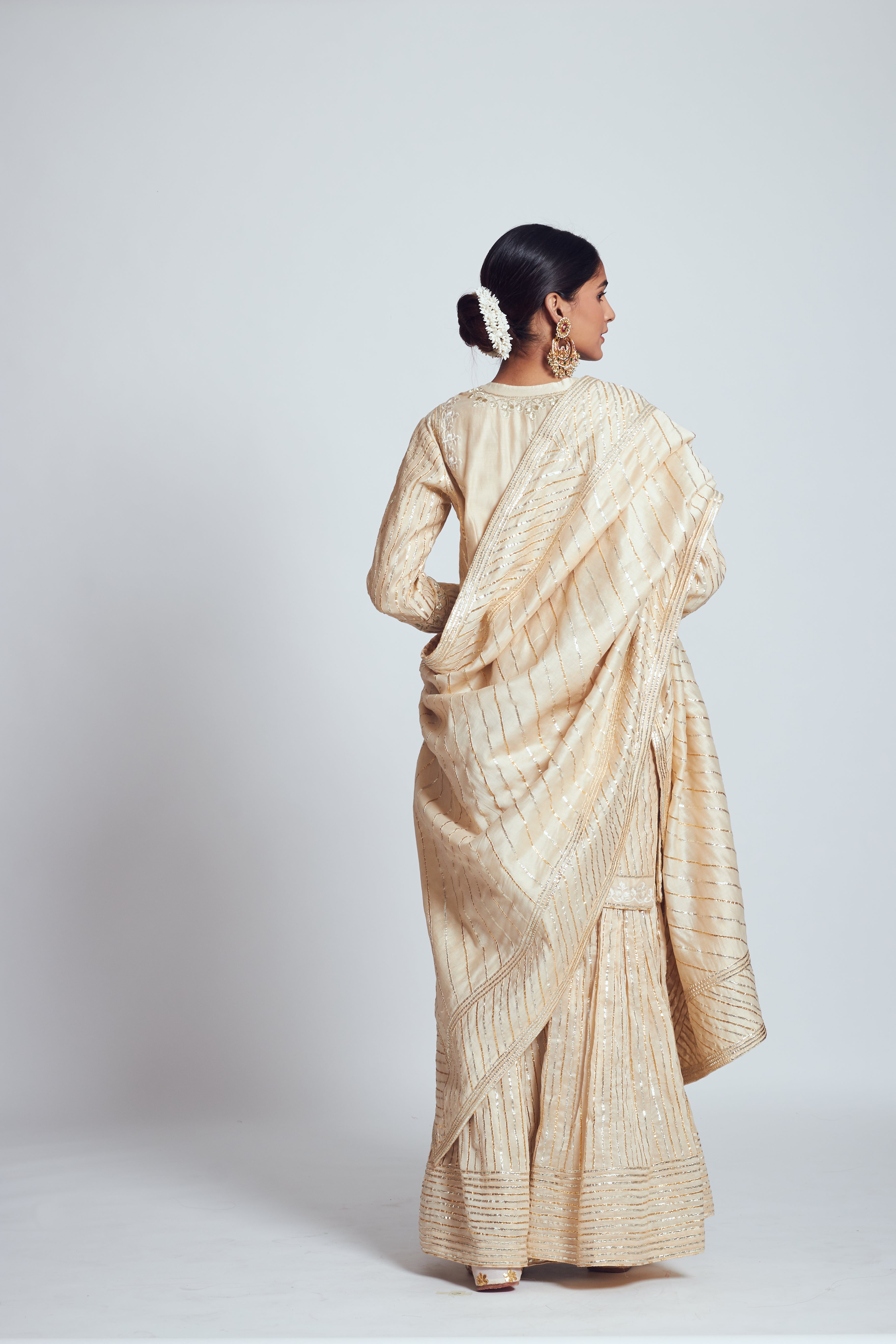 Saima- Soft beige Chanderi silk embroidered ensemble