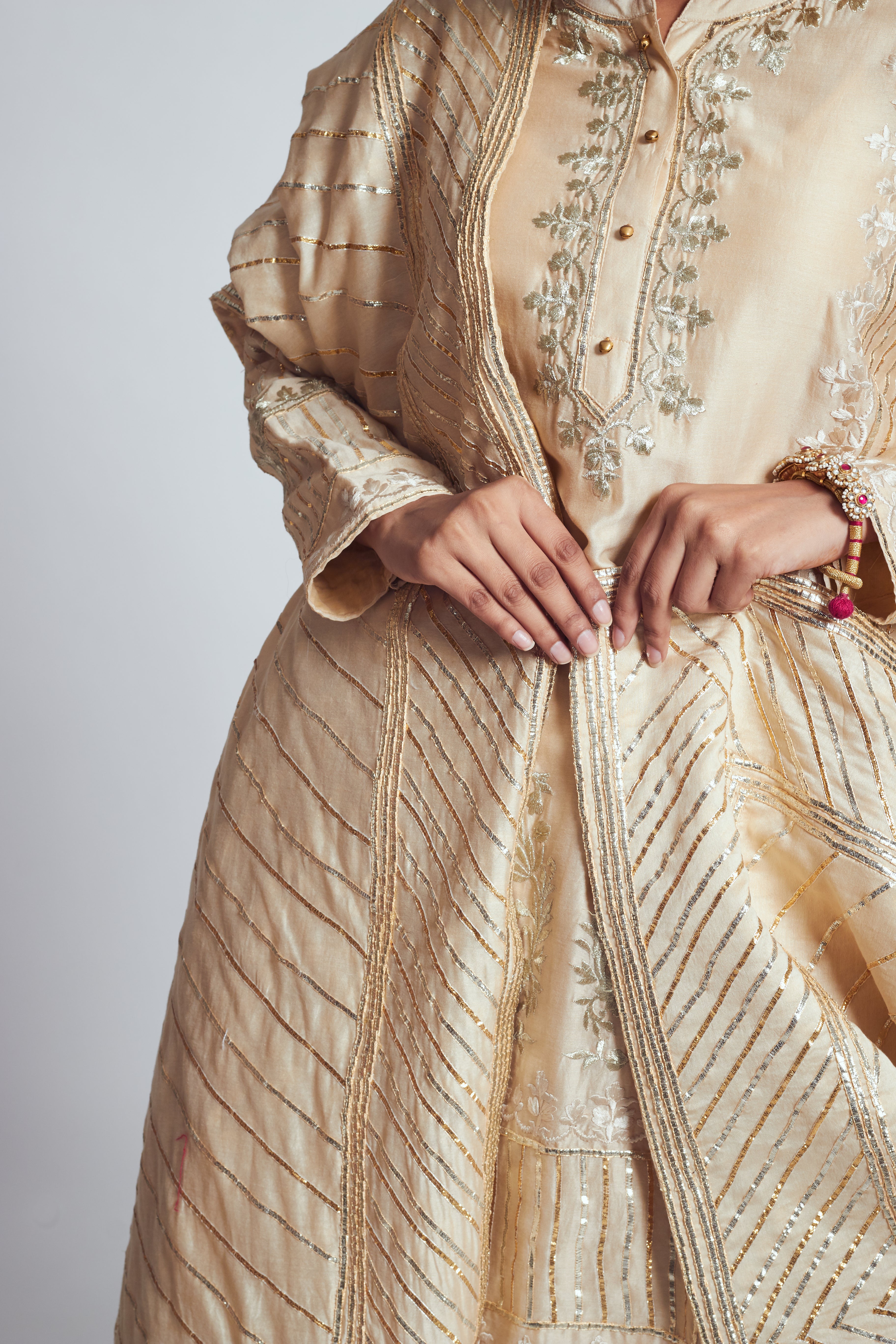 Saima- Soft beige Chanderi silk embroidered ensemble