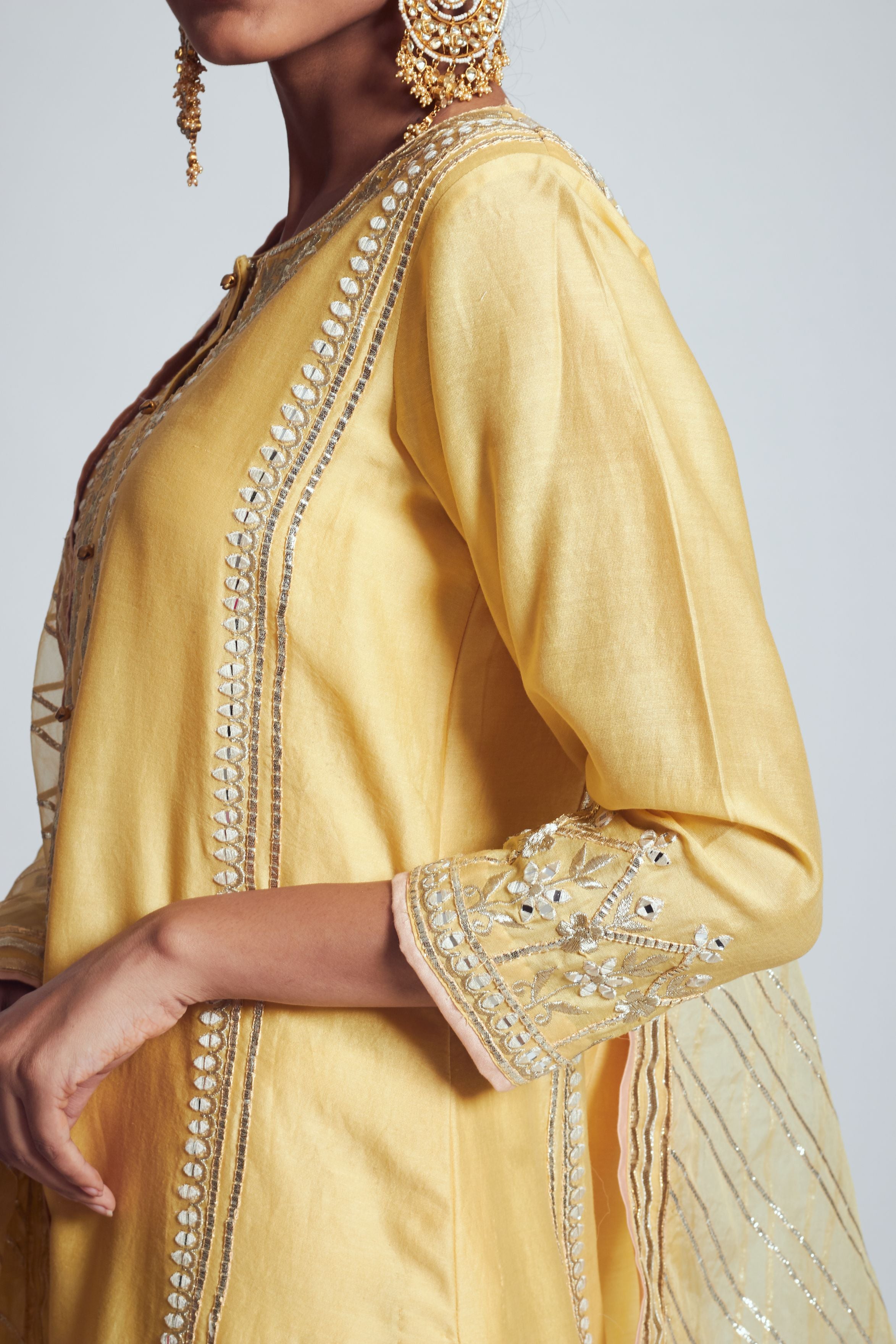 Rizwanaa- Happy yellow chanderi silk ensemble