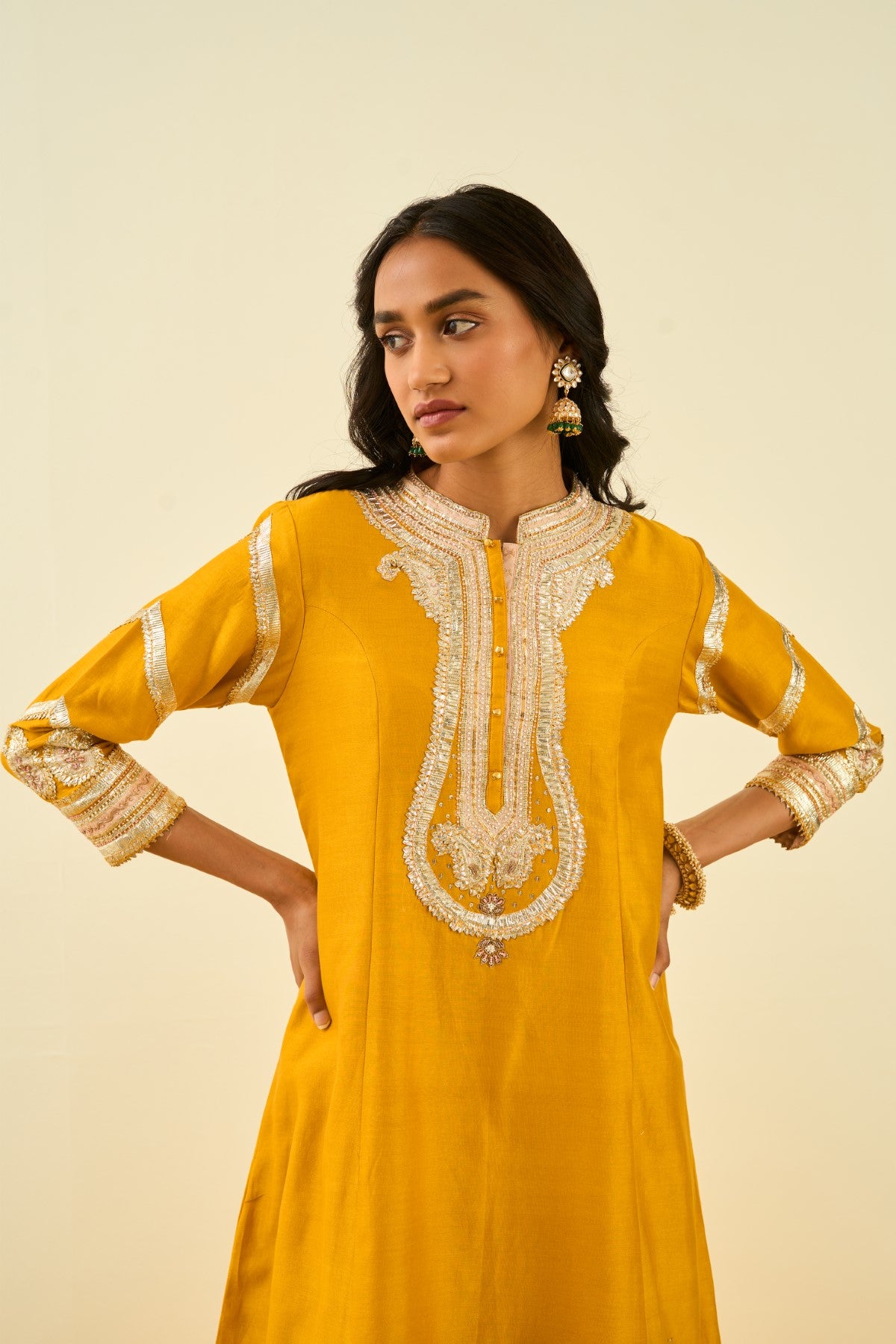 Sadiyah- Glaze Mustard Princess Cut Kurta with Salwar and Dupatta