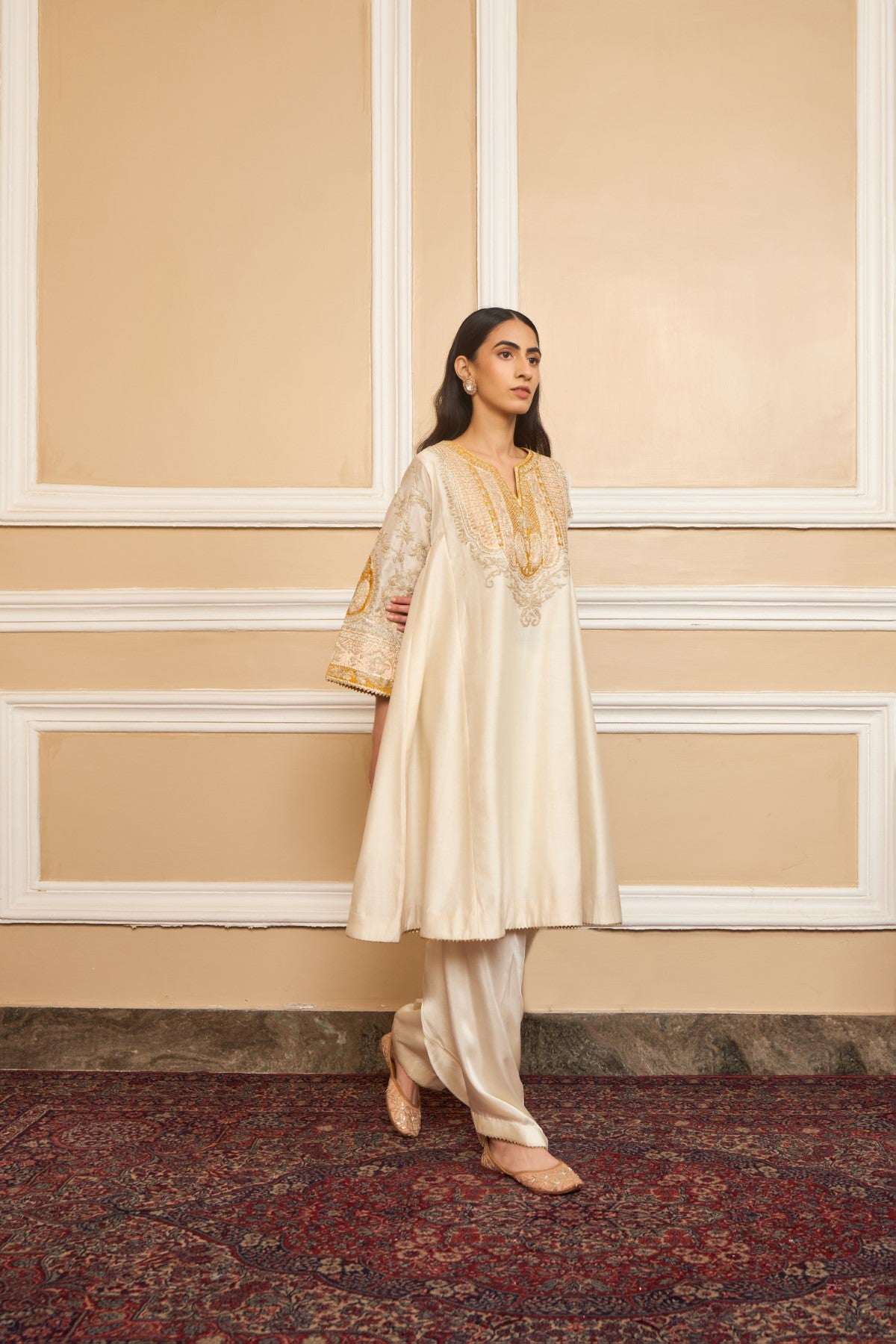 Masoom Minawala IN MOHSINA - DAISY IVORY SHORT KALIDAAR CHOGA WITH SALWAR