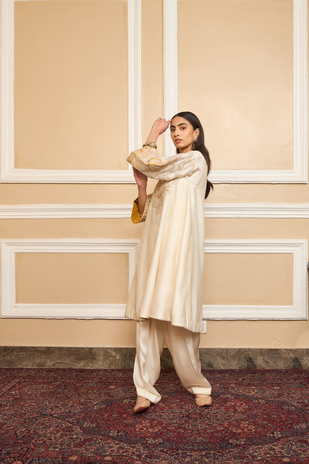 Masoom Minawala IN MOHSINA - DAISY IVORY SHORT KALIDAAR CHOGA WITH SALWAR