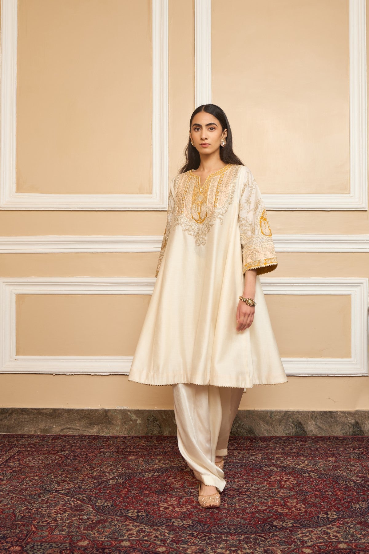 Masoom Minawala IN MOHSINA - DAISY IVORY SHORT KALIDAAR CHOGA WITH SALWAR