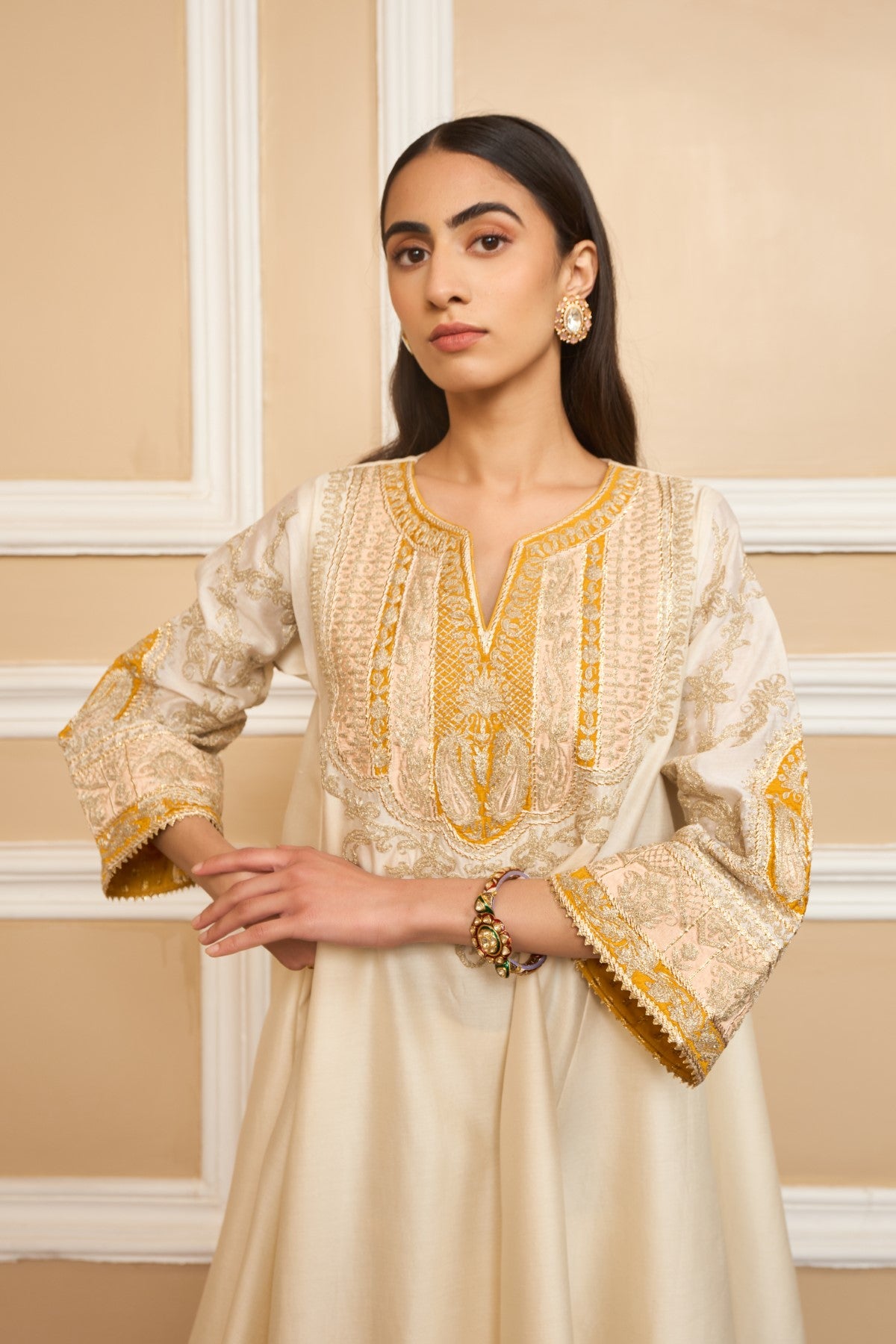 Masoom Minawala IN MOHSINA - DAISY IVORY SHORT KALIDAAR CHOGA WITH SALWAR