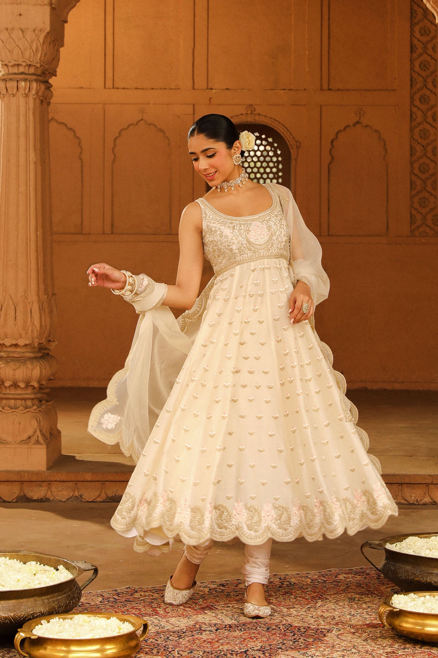 Wafiya - Daisy Ivory Ankle Length Anarkali with Chooridaar and Dupatta