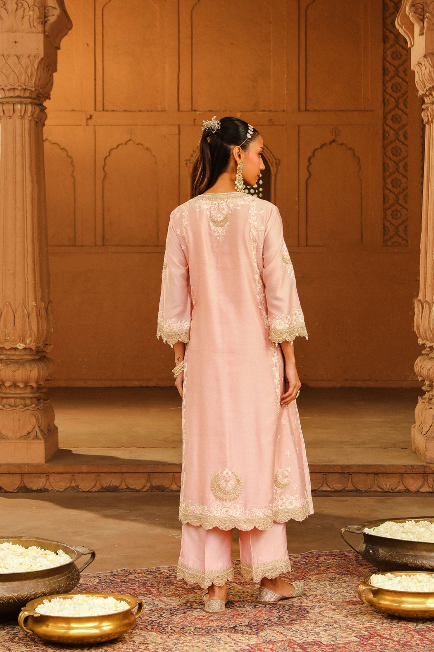 Yasna - Blush Pink Long kurta with palazzo and dupatta