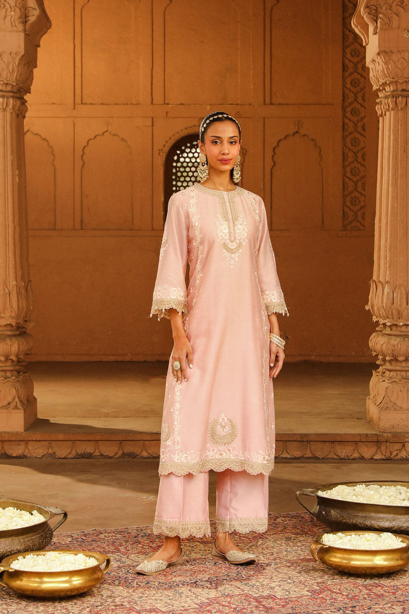 Yasna - Blush Pink Long kurta with palazzo and dupatta (Lxrts)