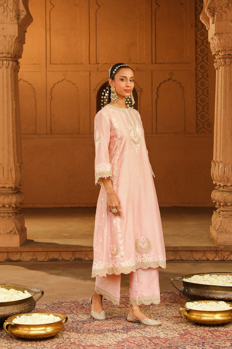 Yasna - Blush Pink Long kurta with palazzo and dupatta