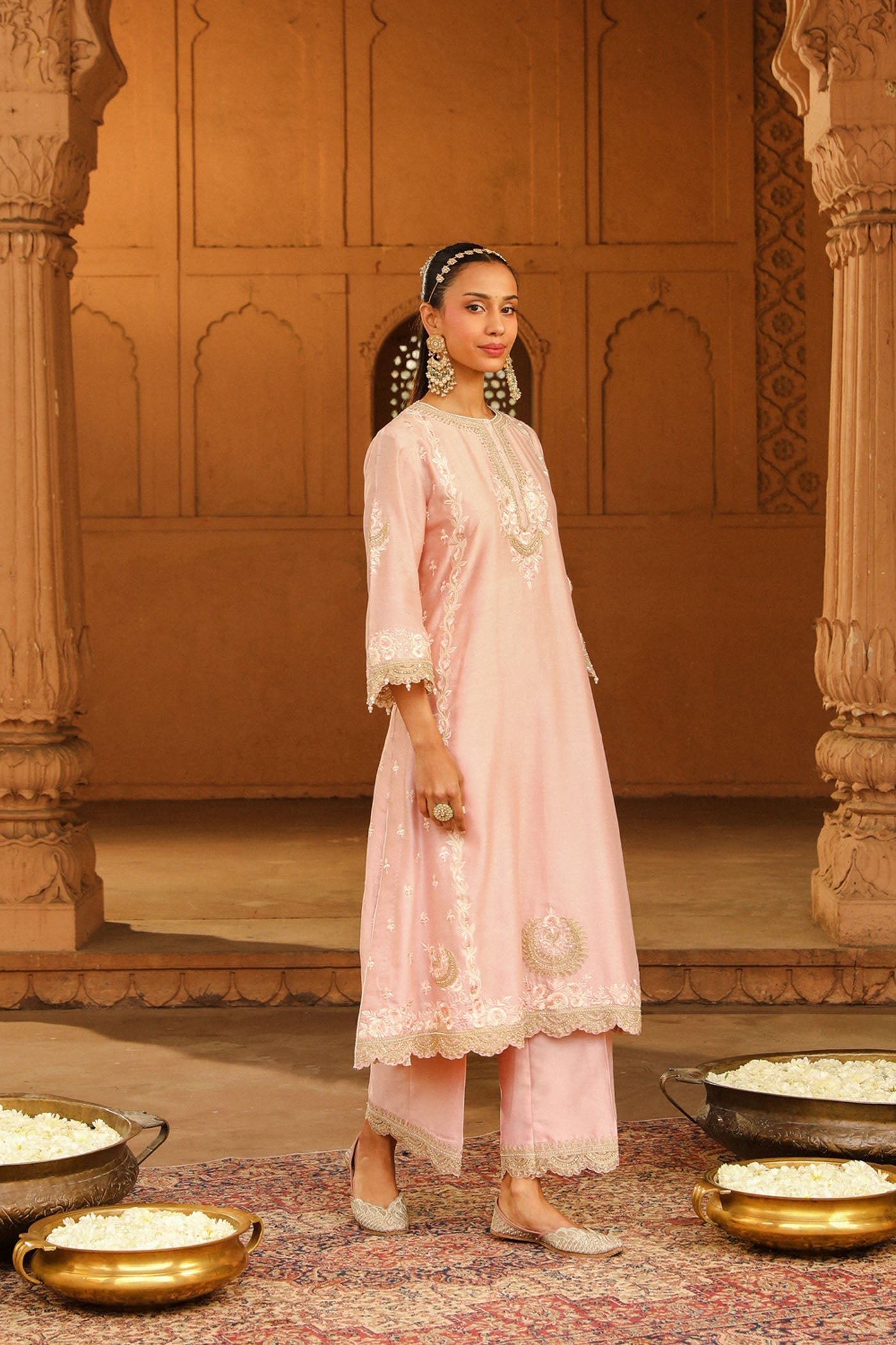 Yasna - Blush Pink Long kurta with palazzo and dupatta (Lxrts)