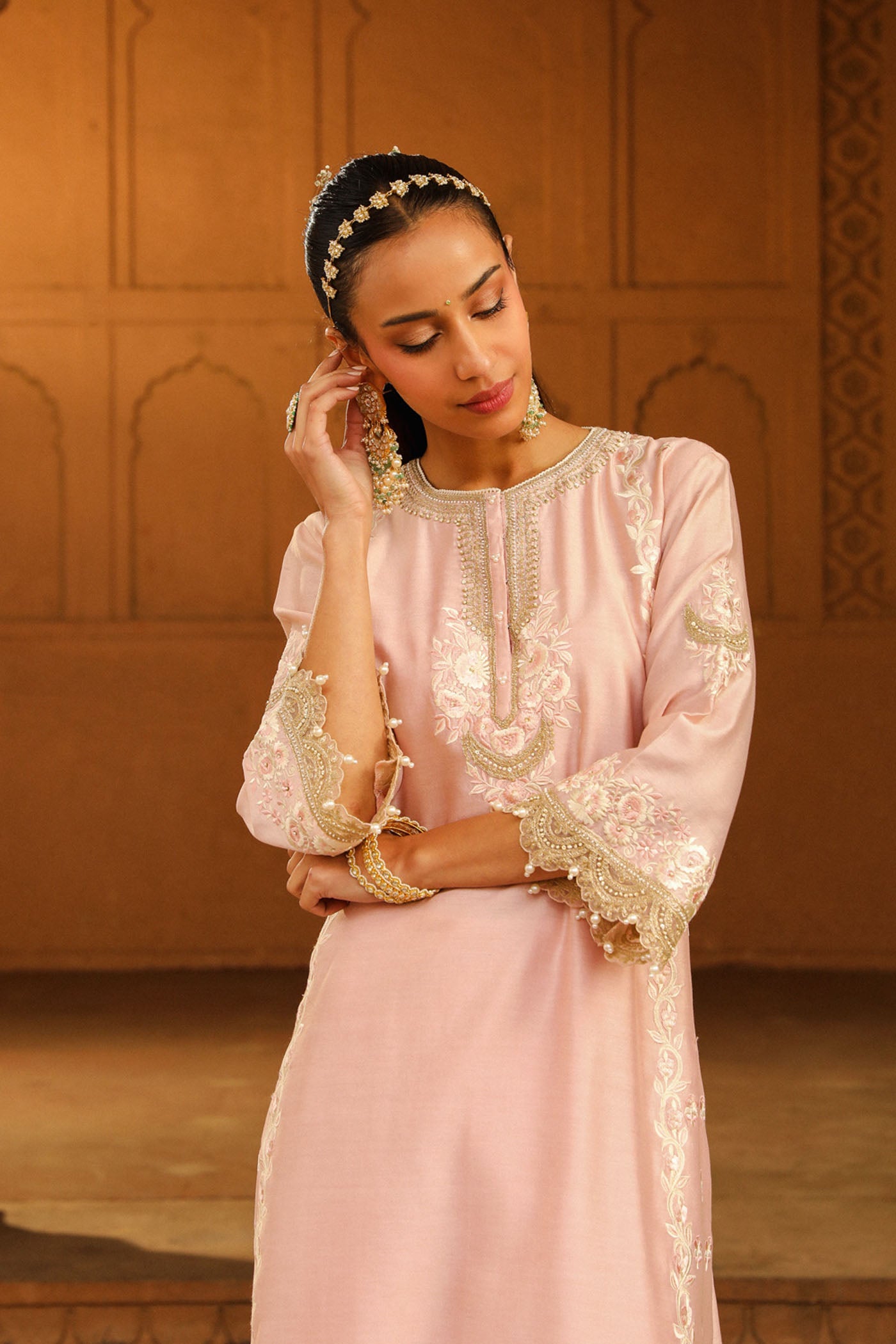 Yasna - Blush Pink Long kurta with palazzo and dupatta